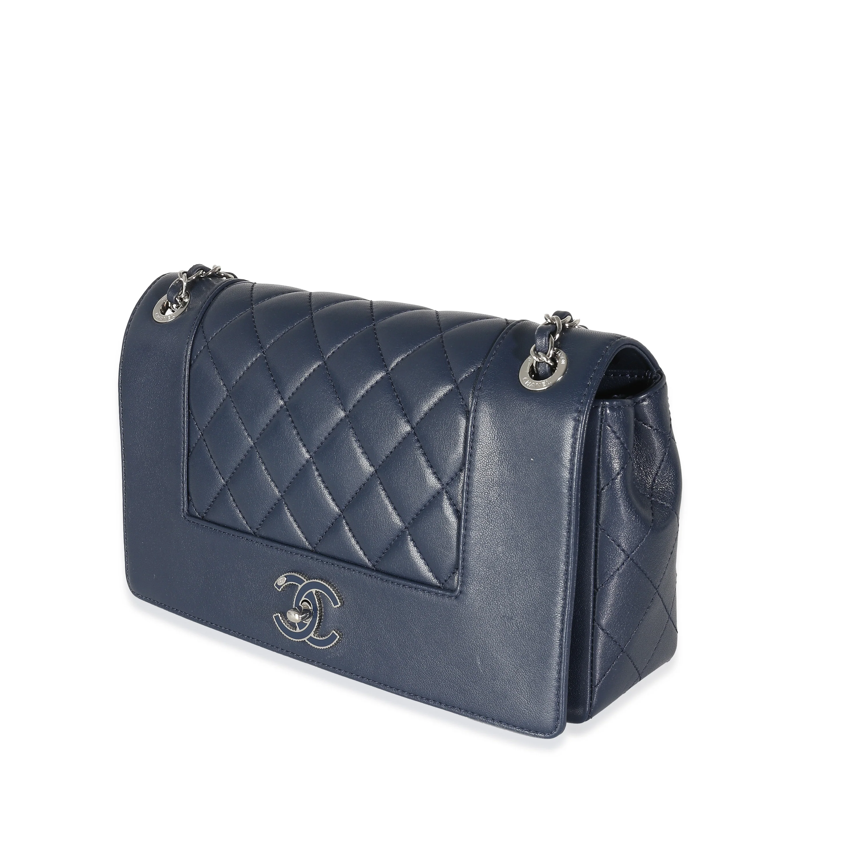 Navy Quilted Sheepskin Large Vintage Mademoiselle Flap Bag - Image 2