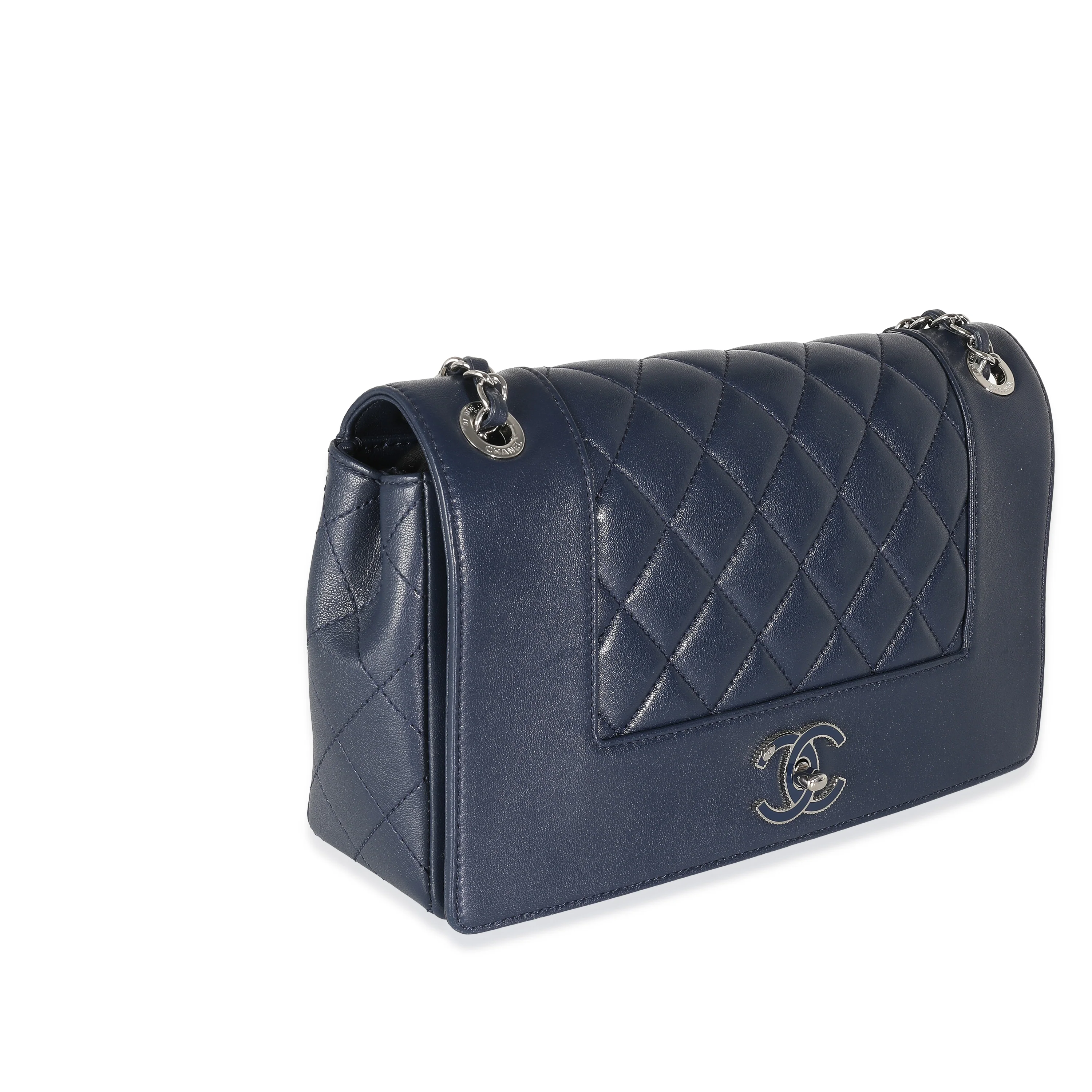 Navy Quilted Sheepskin Large Vintage Mademoiselle Flap Bag - Image 3
