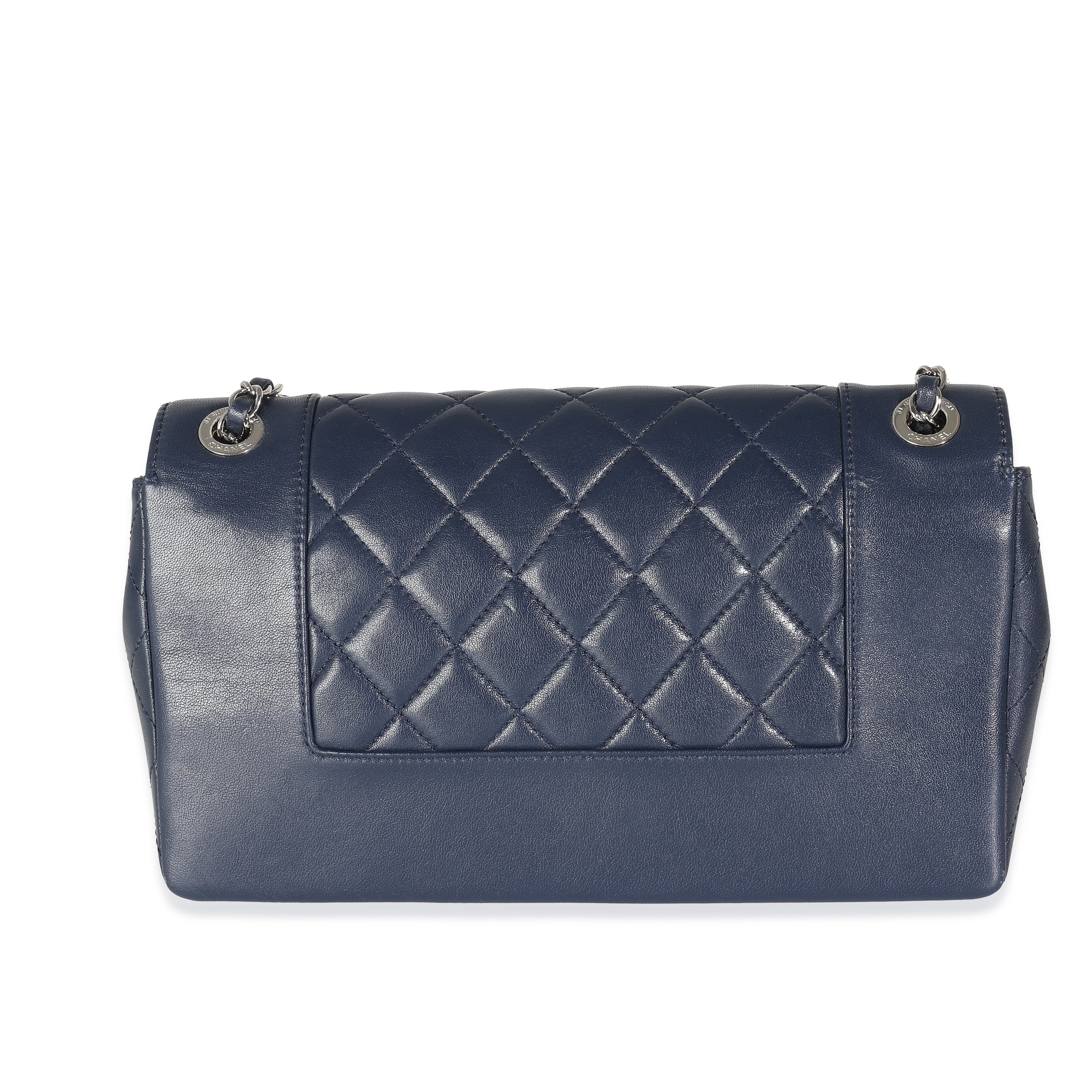Navy Quilted Sheepskin Large Vintage Mademoiselle Flap Bag - Image 4
