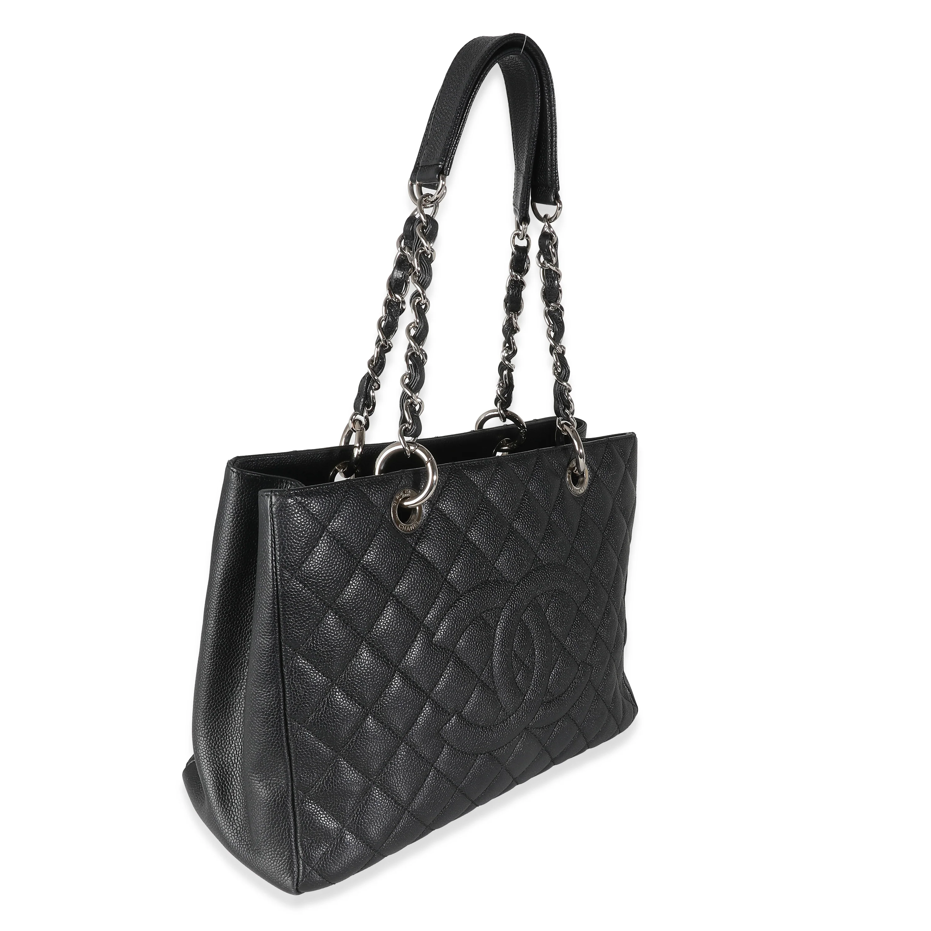 Black Quilted Caviar Grand Shopping Tote - Image 3