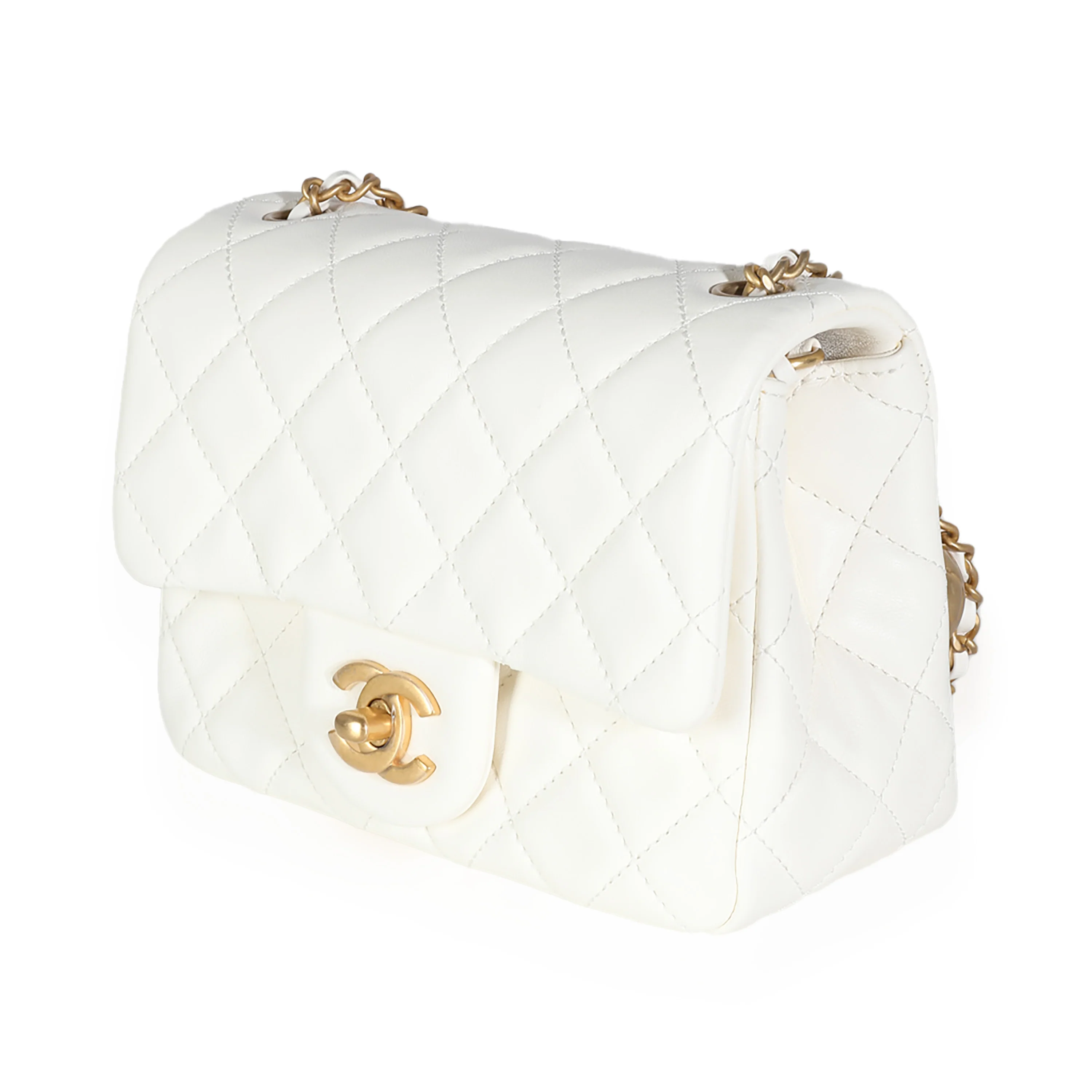 White Quilted Lambskin Pearl Crush Mini Flap Bag - Image 2