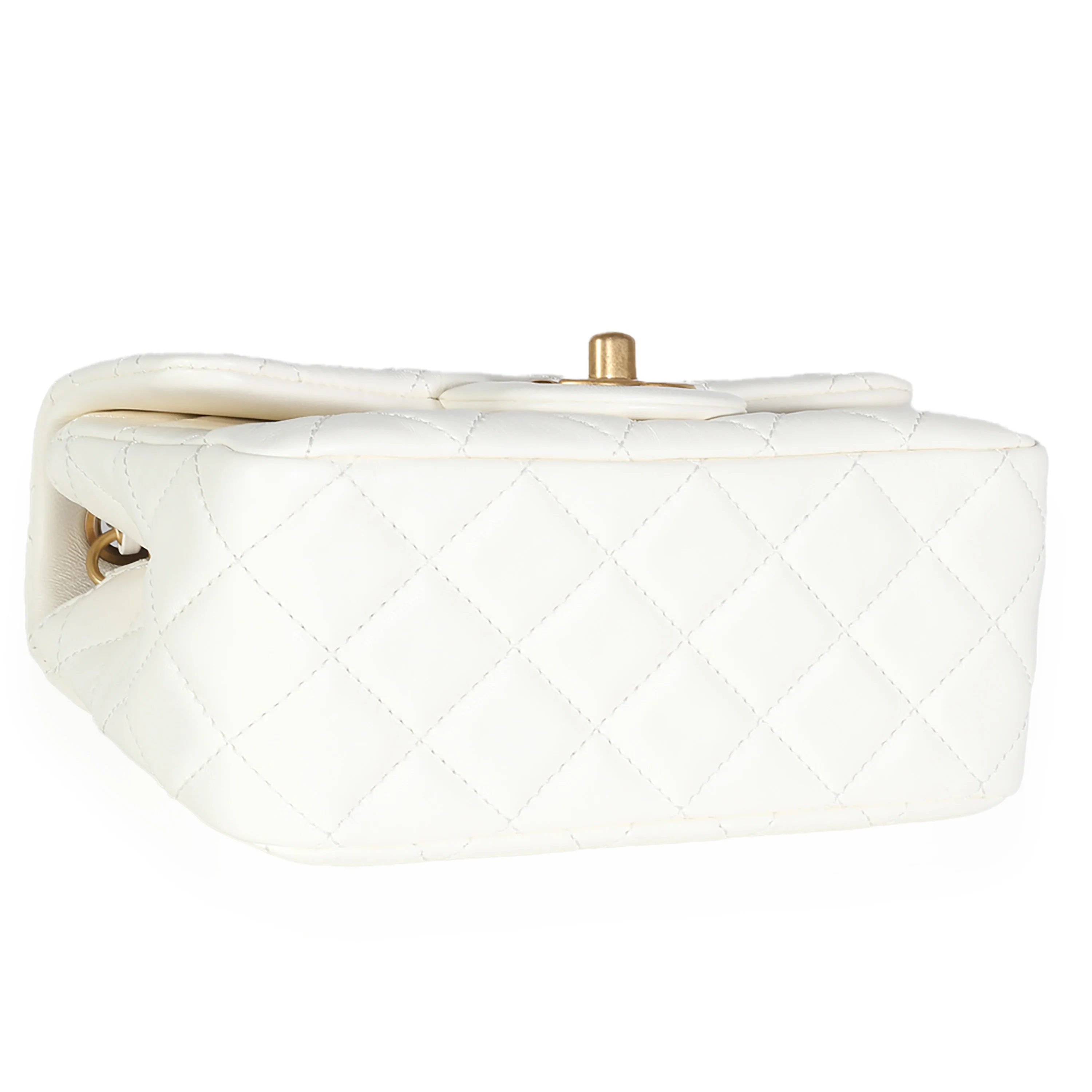 White Quilted Lambskin Pearl Crush Mini Flap Bag - Image 6