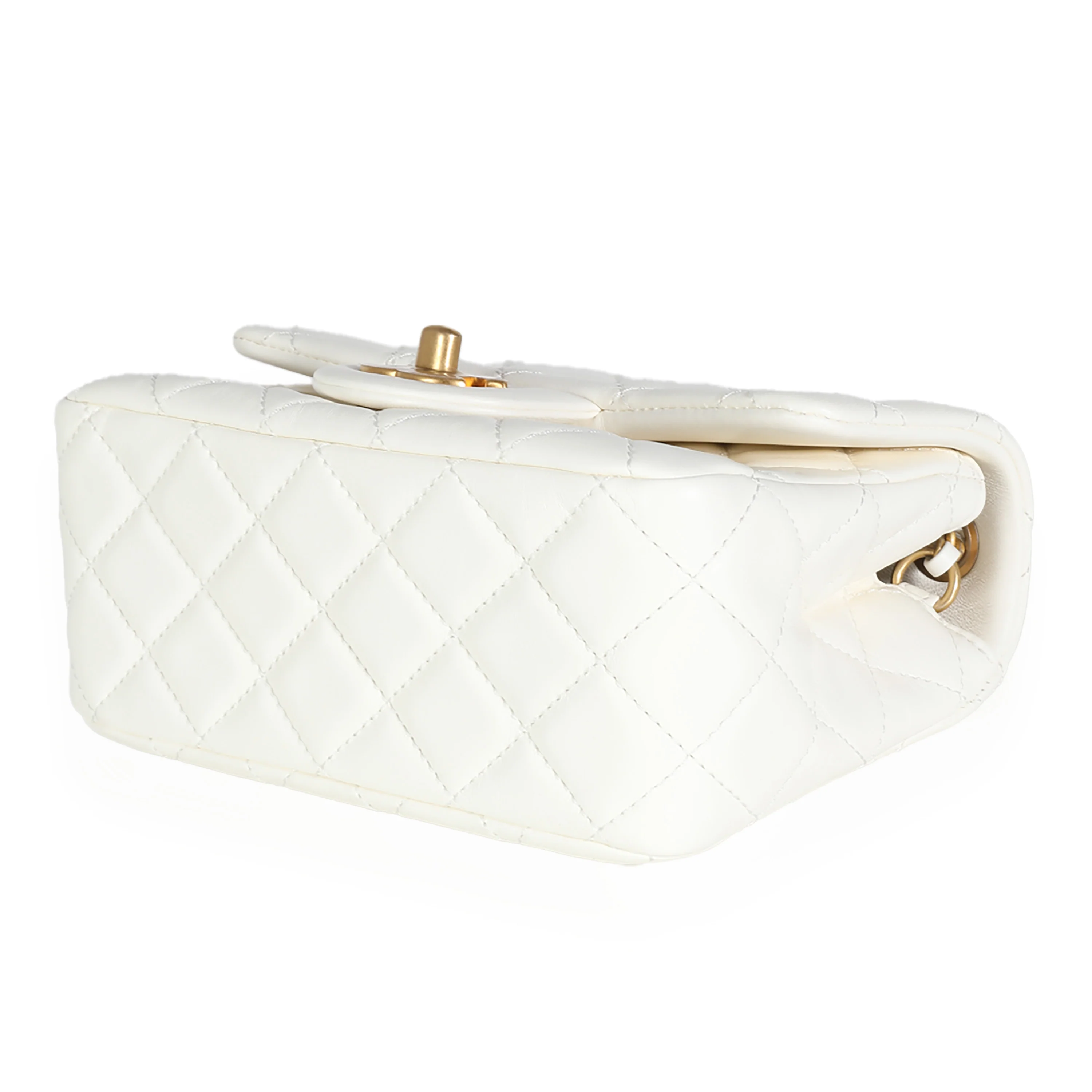 White Quilted Lambskin Pearl Crush Mini Flap Bag - Image 7