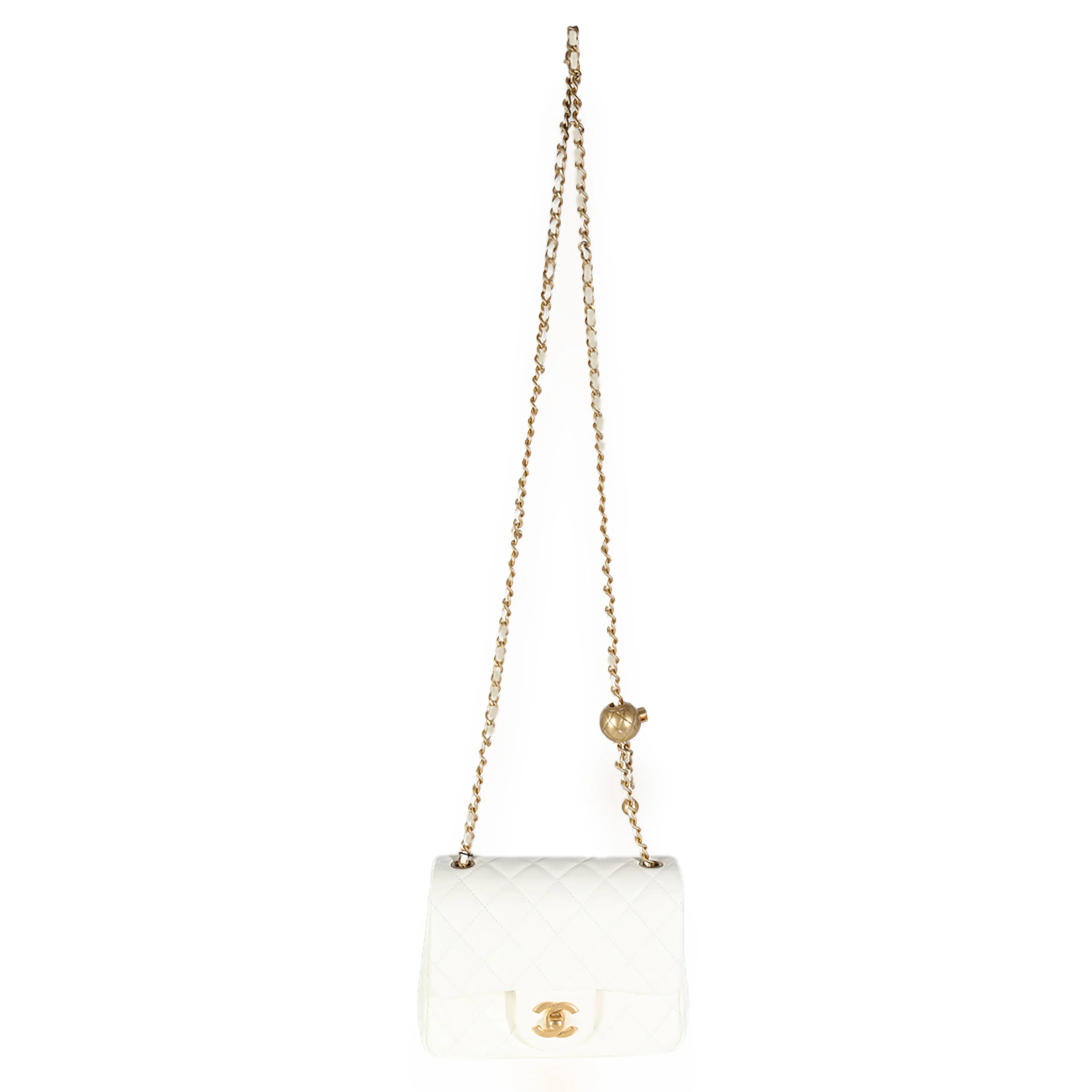 White Quilted Lambskin Pearl Crush Mini Flap Bag - Image 8
