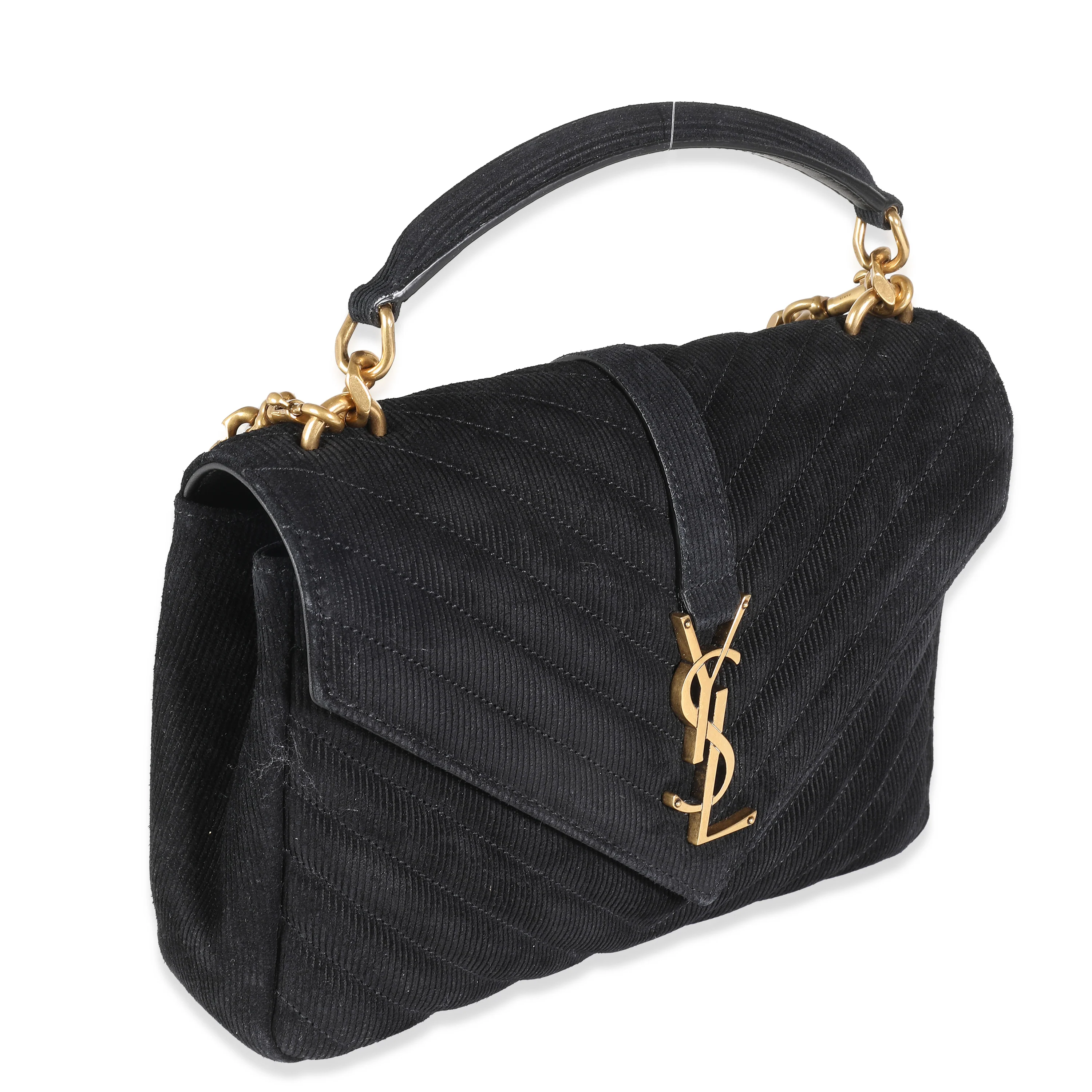 Black Corduroy Matelasse Chevron Medium College Bag - Image 3