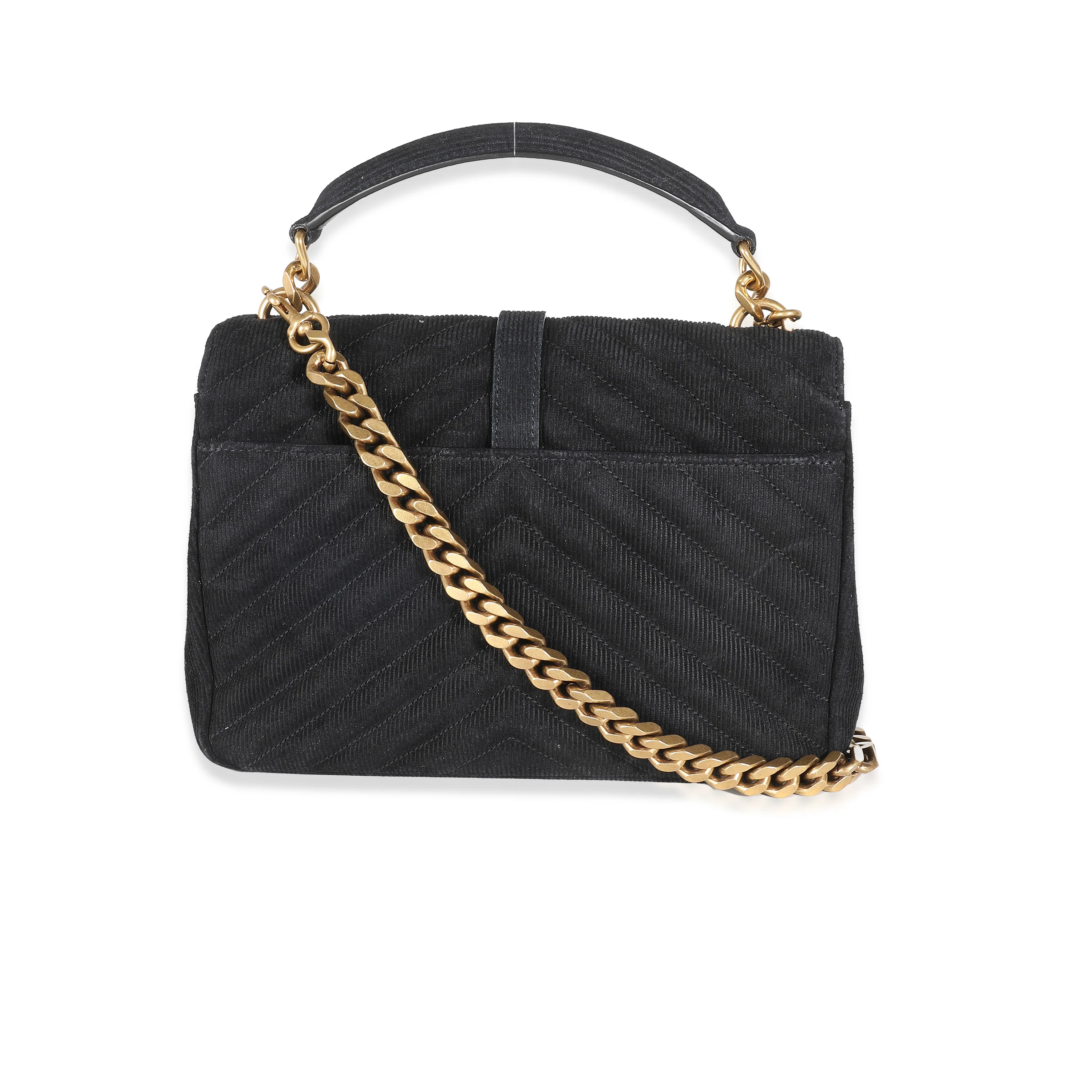 Black Corduroy Matelasse Chevron Medium College Bag - Image 4