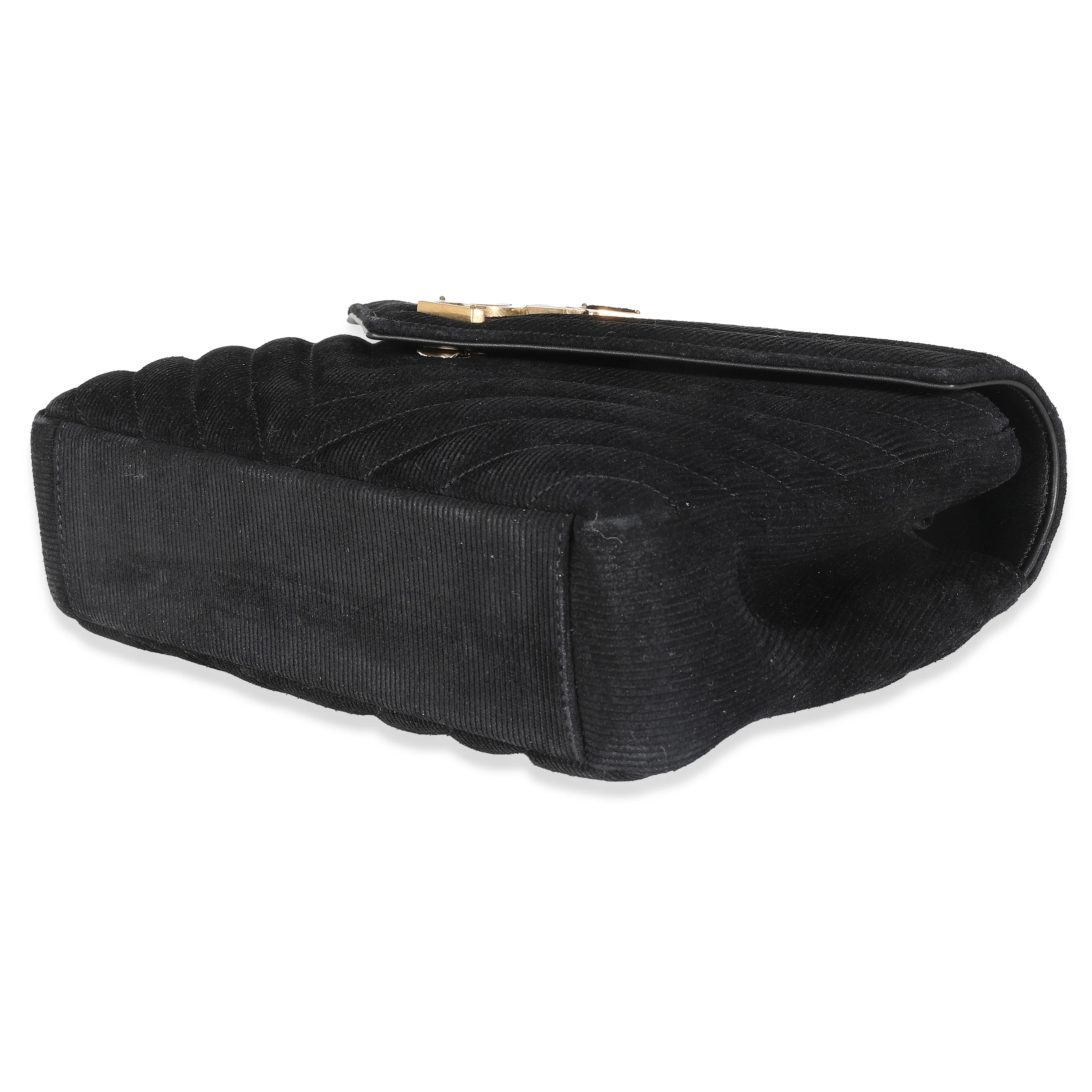 Black Corduroy Matelasse Chevron Medium College Bag - Image 7