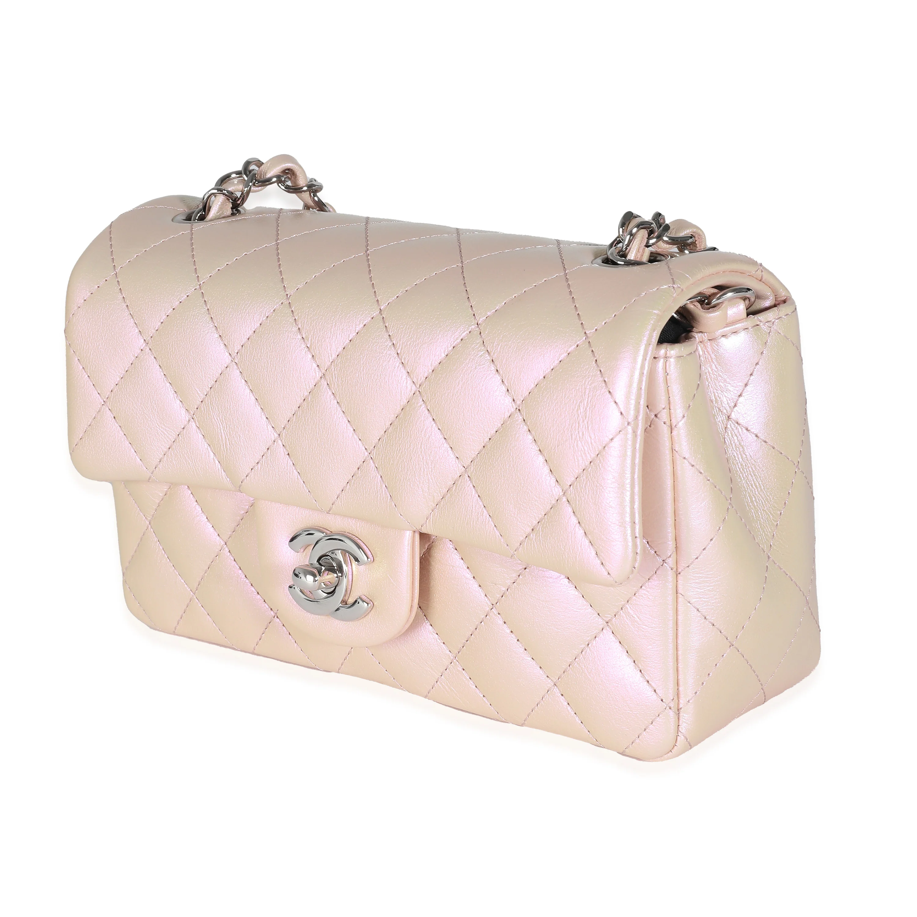 21K Pink Iridescent Quilted Lambskin Mini Rectangular Flap Bag - Image 2