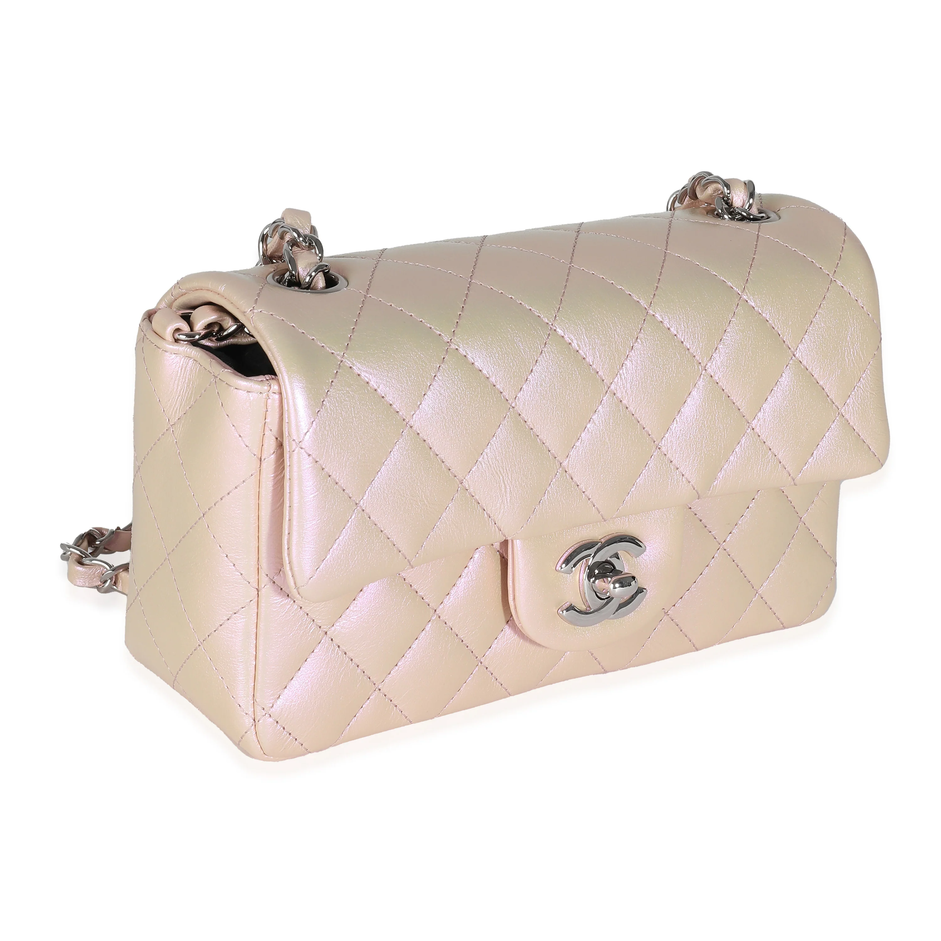 21K Pink Iridescent Quilted Lambskin Mini Rectangular Flap Bag - Image 3