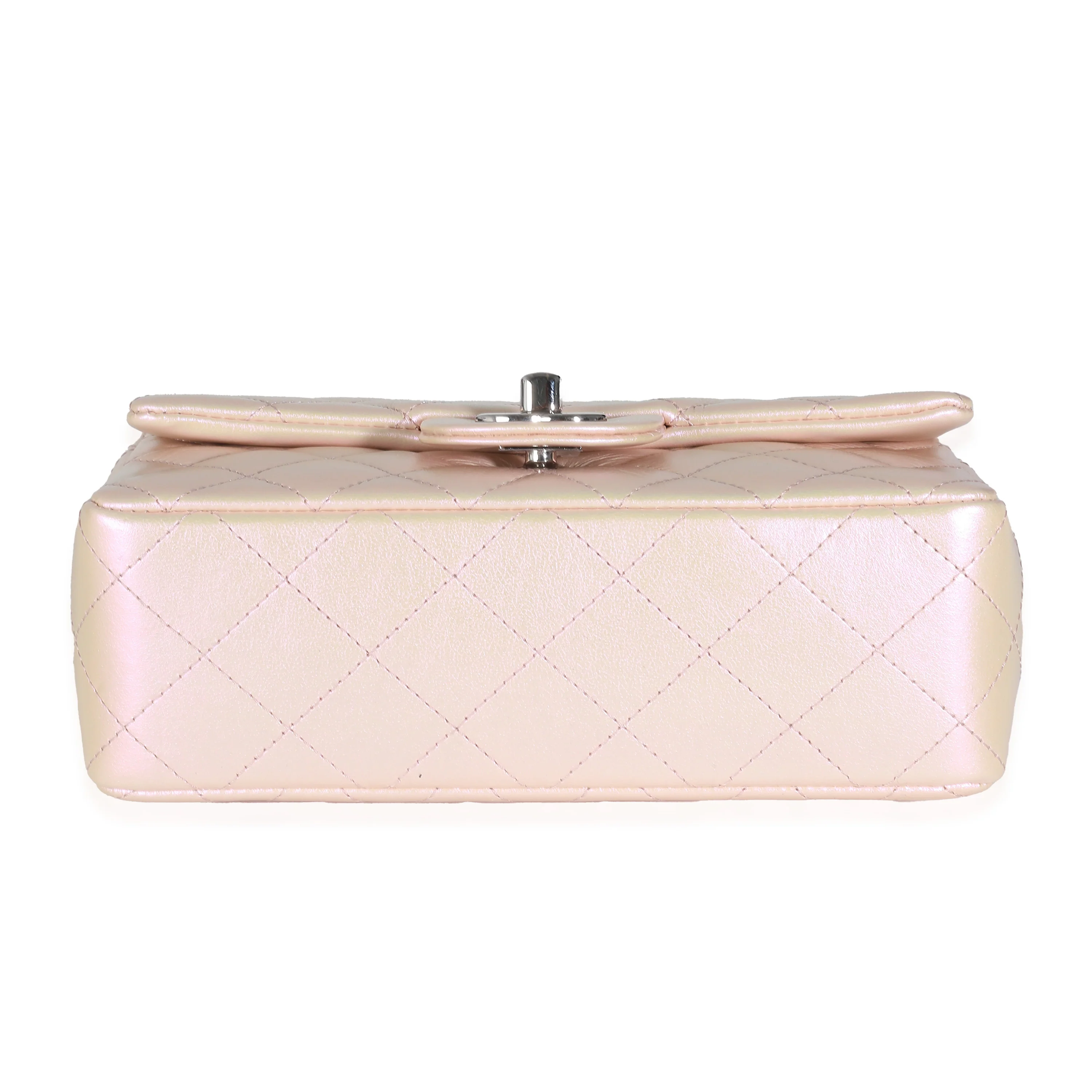 21K Pink Iridescent Quilted Lambskin Mini Rectangular Flap Bag - Image 5