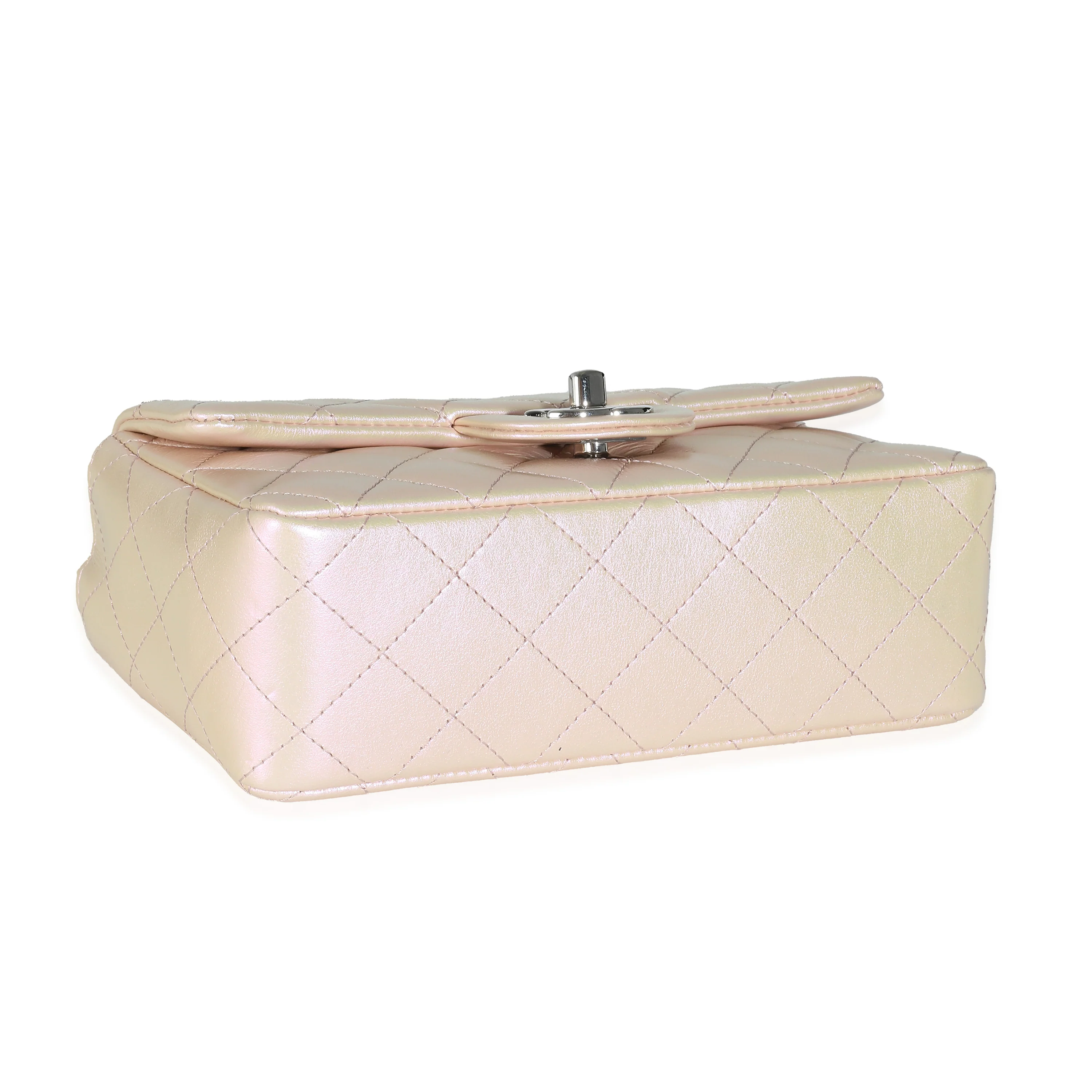 21K Pink Iridescent Quilted Lambskin Mini Rectangular Flap Bag - Image 6
