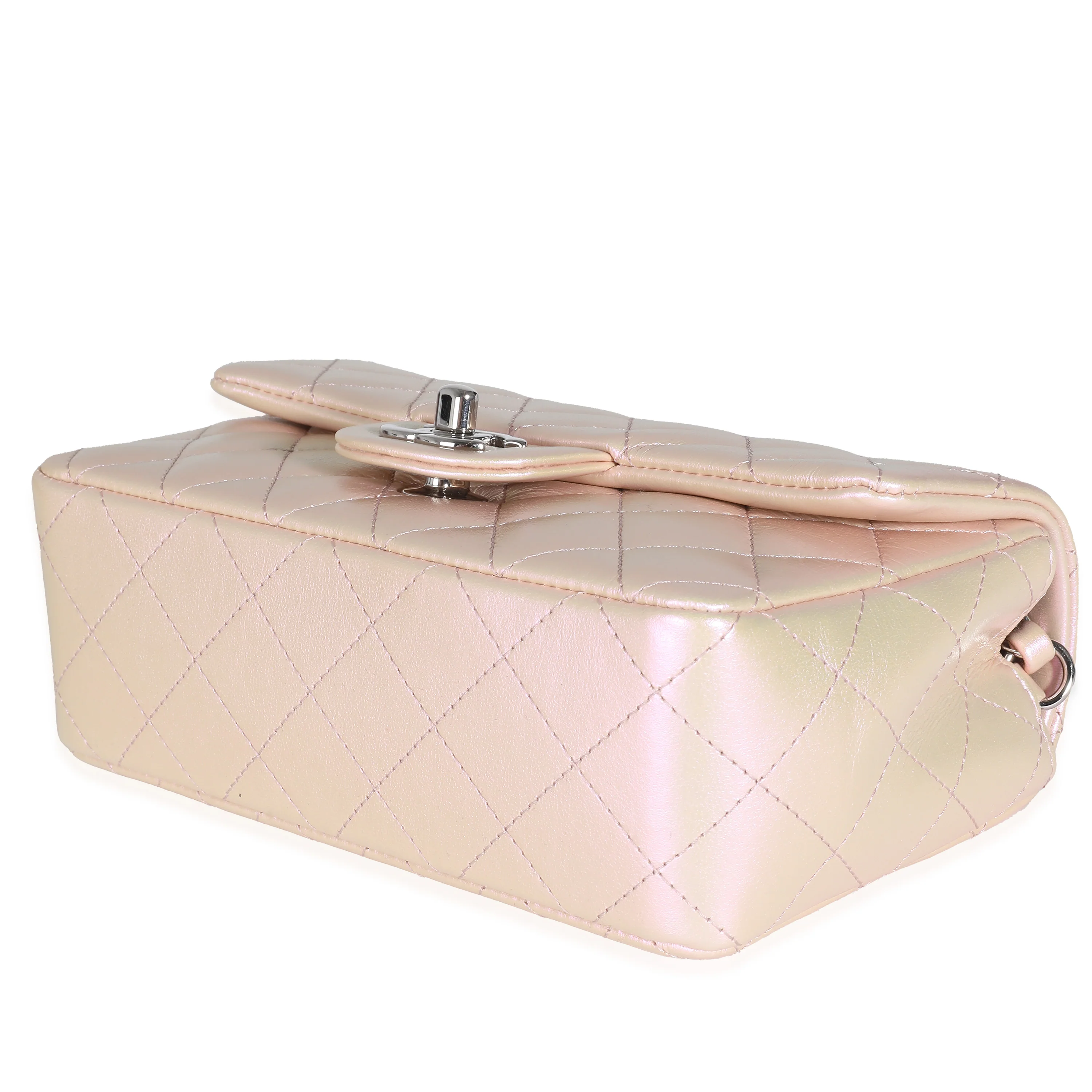 21K Pink Iridescent Quilted Lambskin Mini Rectangular Flap Bag - Image 7