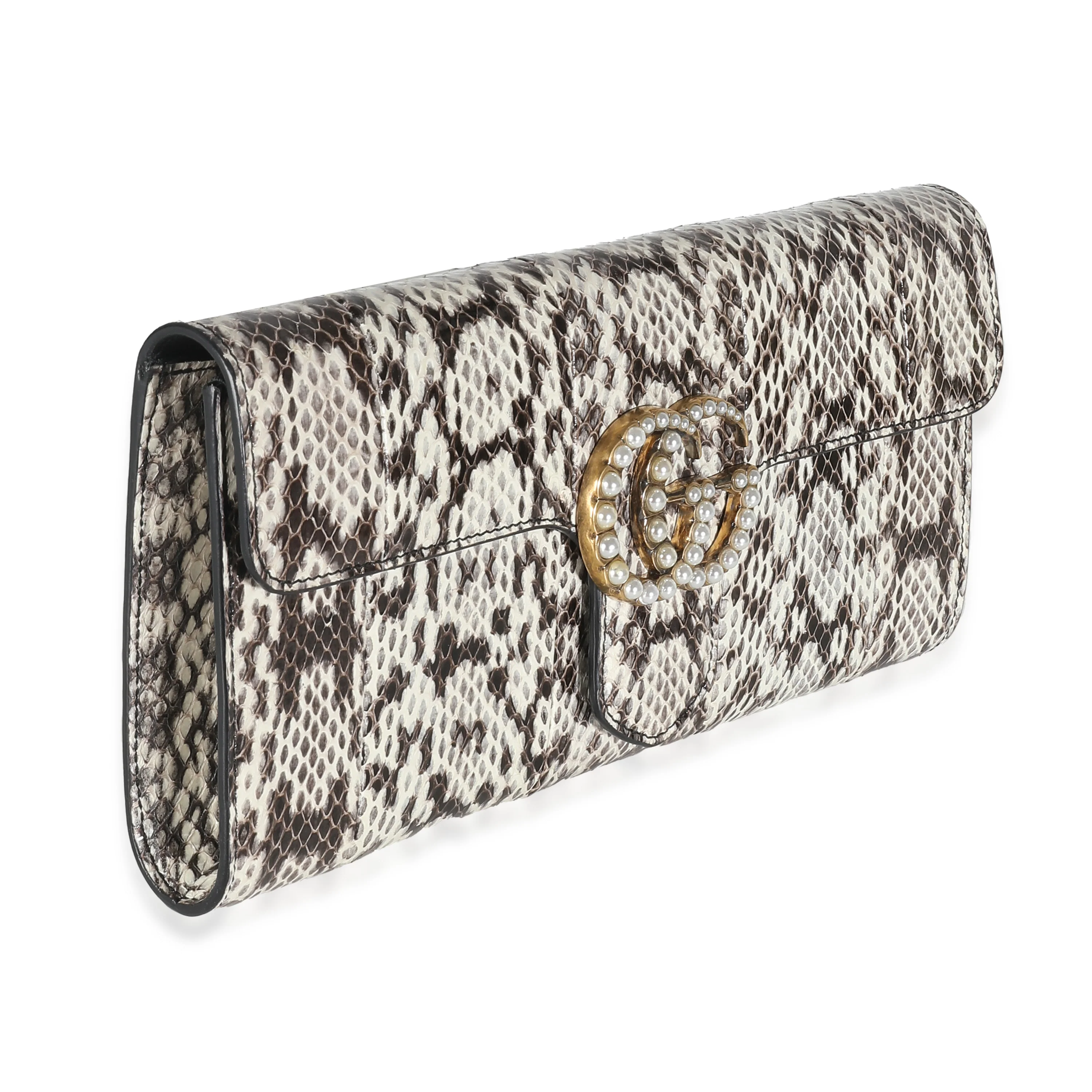 Beige Snakeskin Pearly GG Marmont Clutch - Image 3