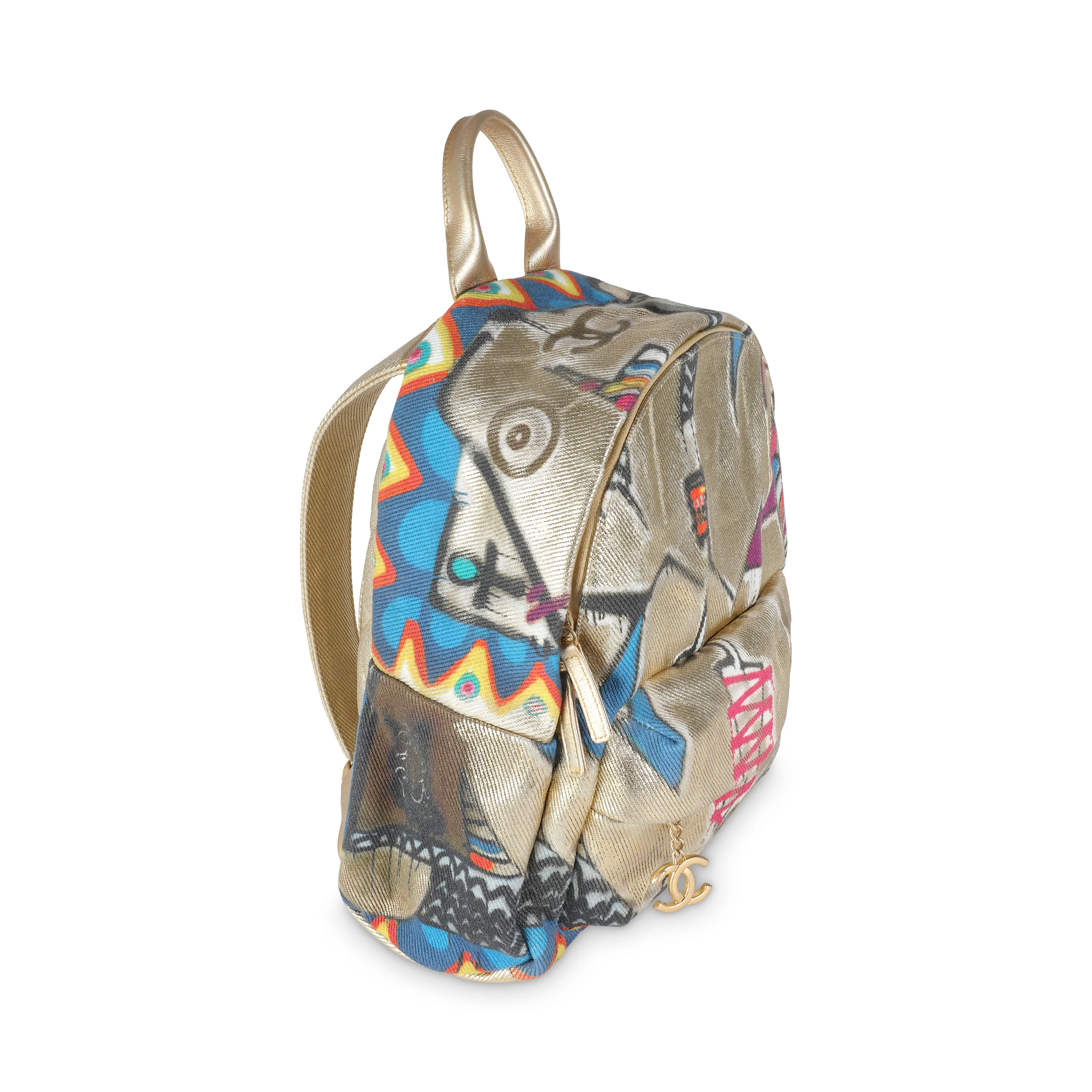Gold Multicolor Graffiti Canvas Street Spirit Backpack - Image 3
