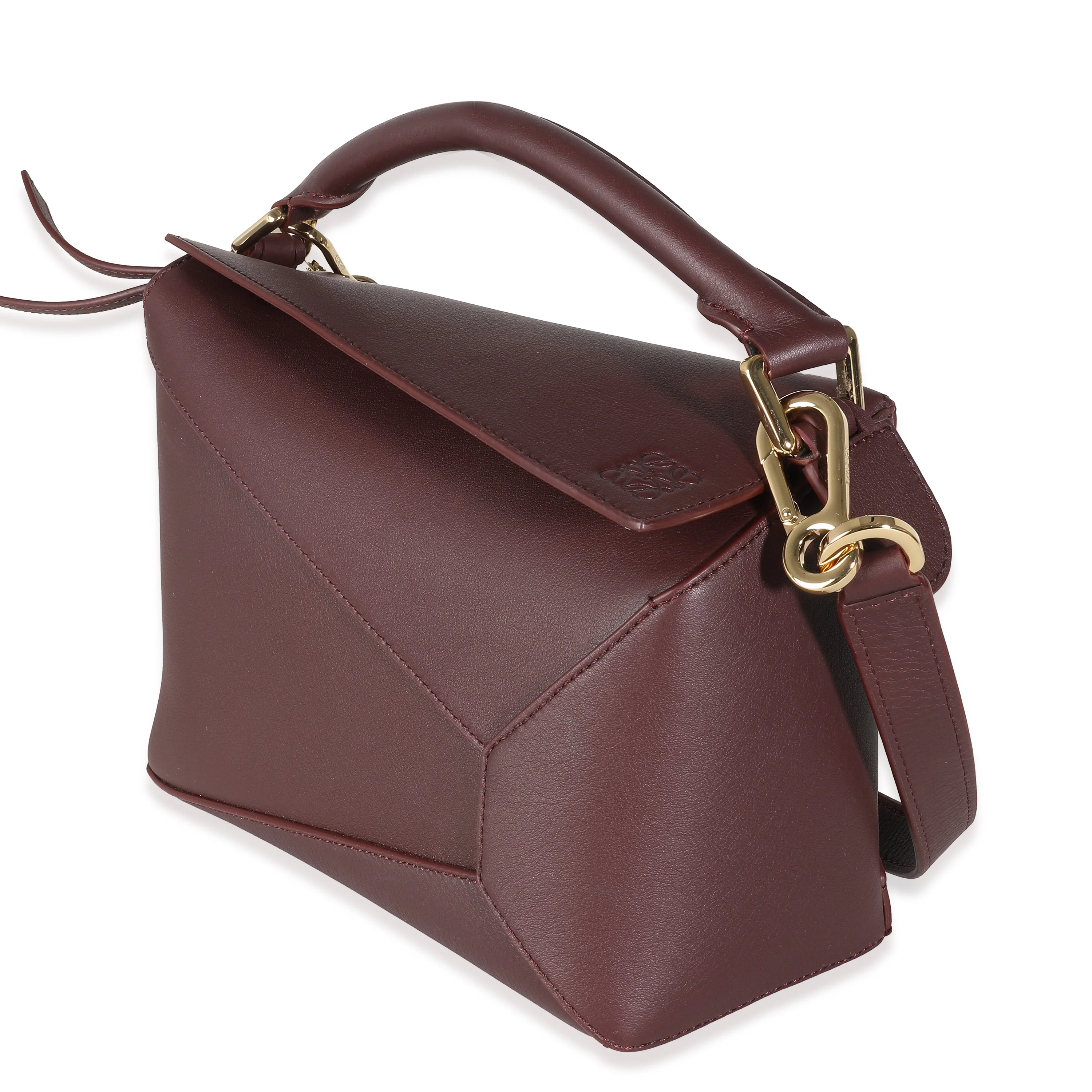 Dark Burgundy Soft Grained Calfskin Small Puzzle Edge Bag - Image 2
