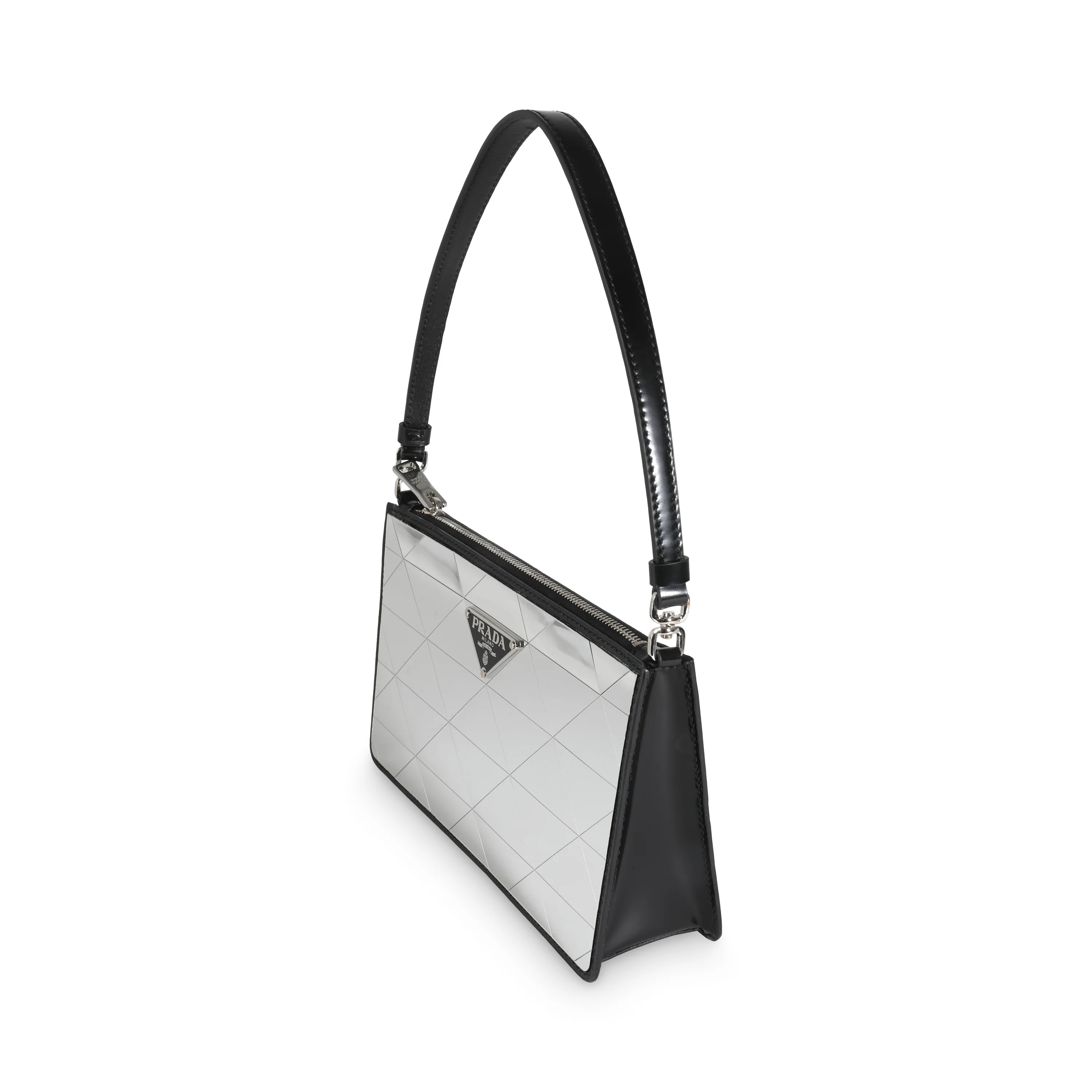 Black Brushed Calfskin Silver Triangle Mini Bag - Image 2