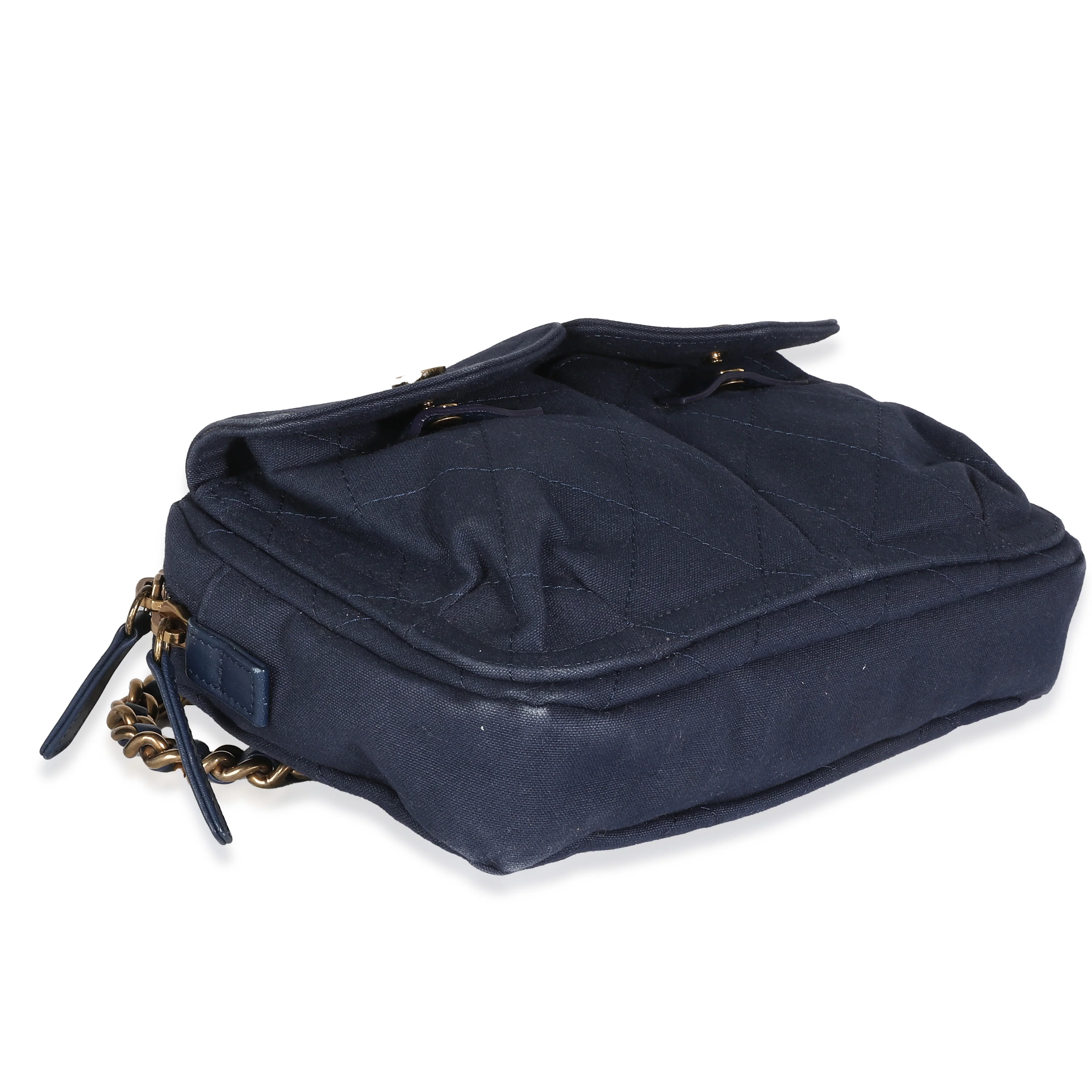 Navy Canvas Double Pocket Waist Bag - Image 6
