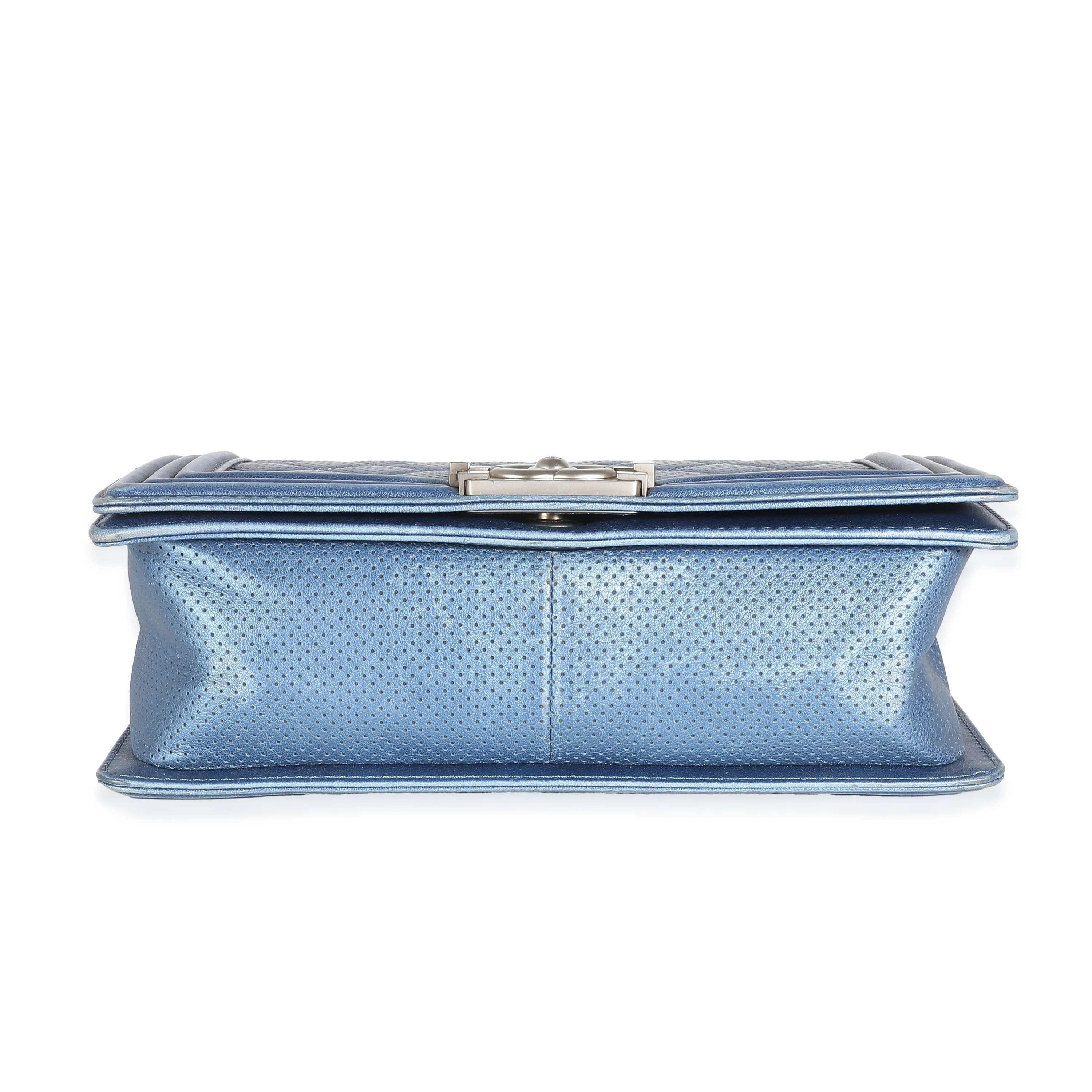 Blue Metallic Quilted Lambskin Perforated Old Medium Boy Bag - Image 5