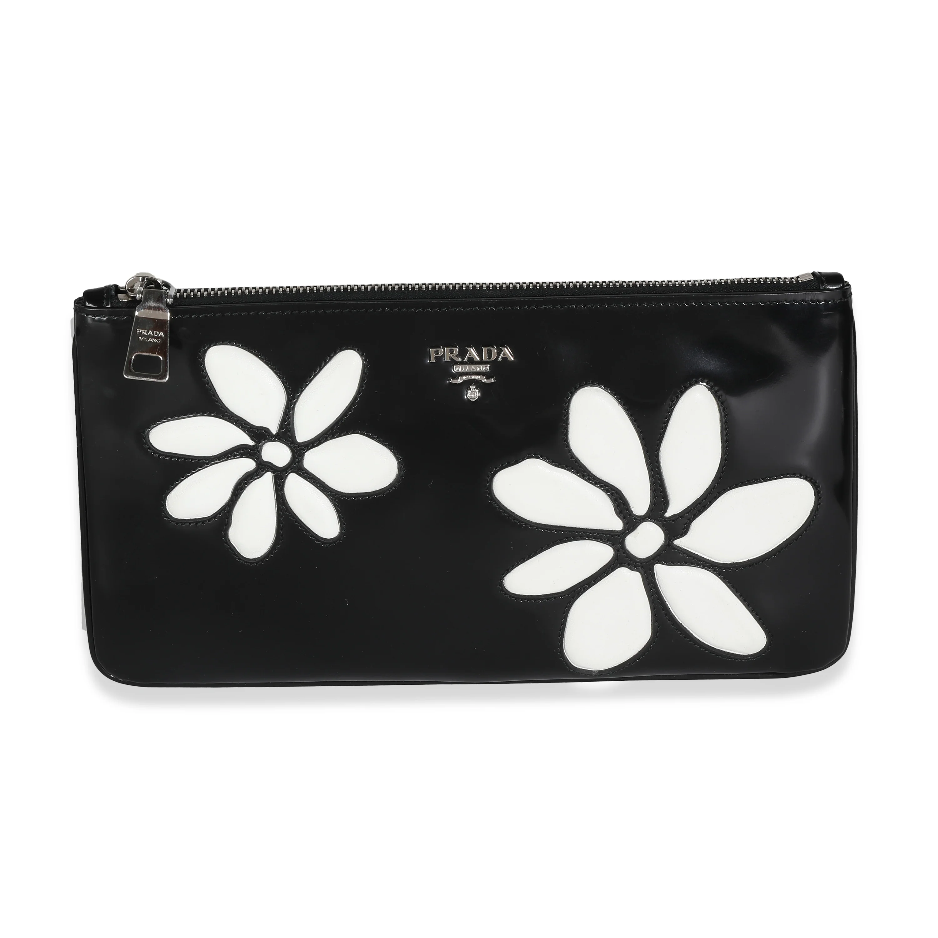 Black Spazzolato Flower Zip Pouch