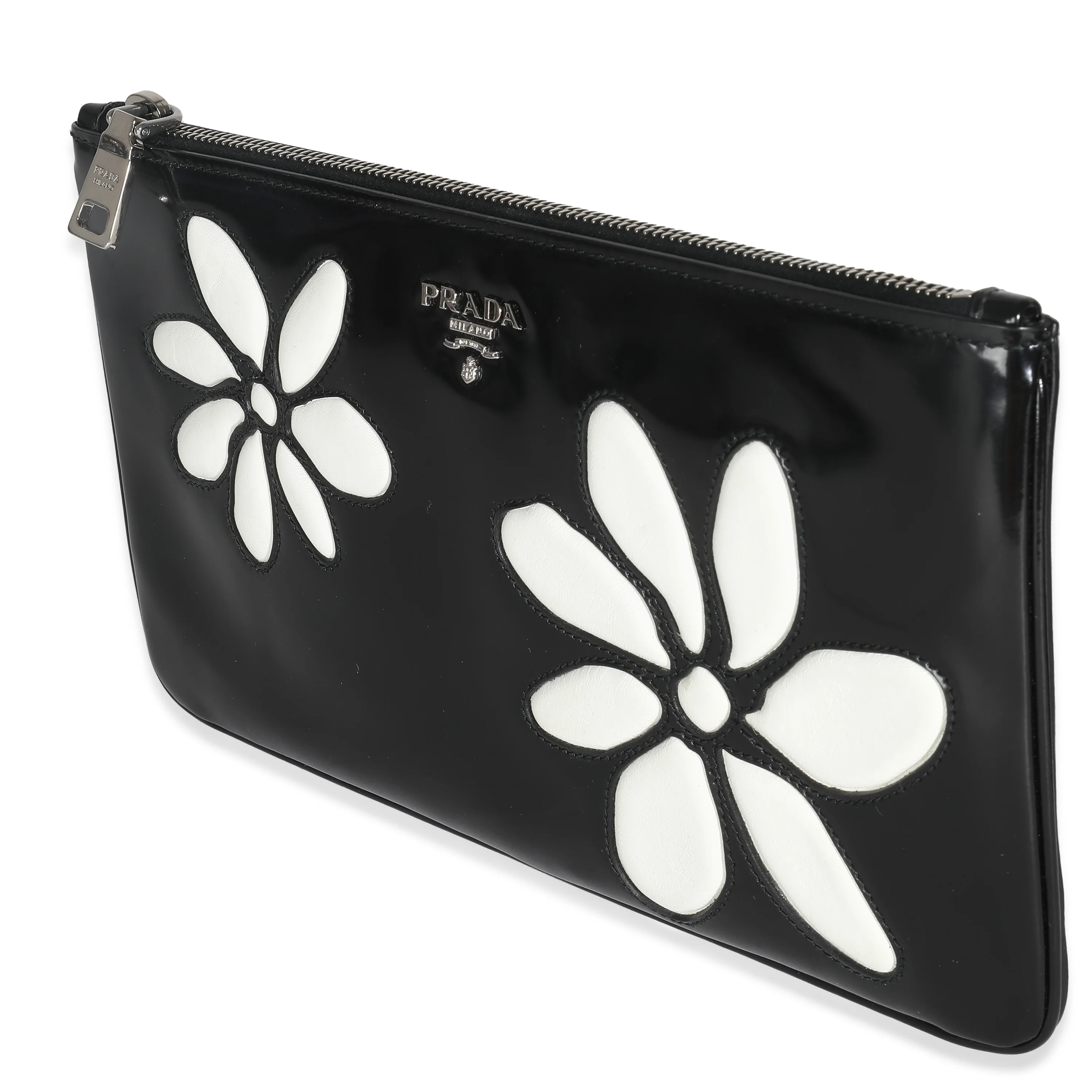 Black Spazzolato Flower Zip Pouch - Image 2