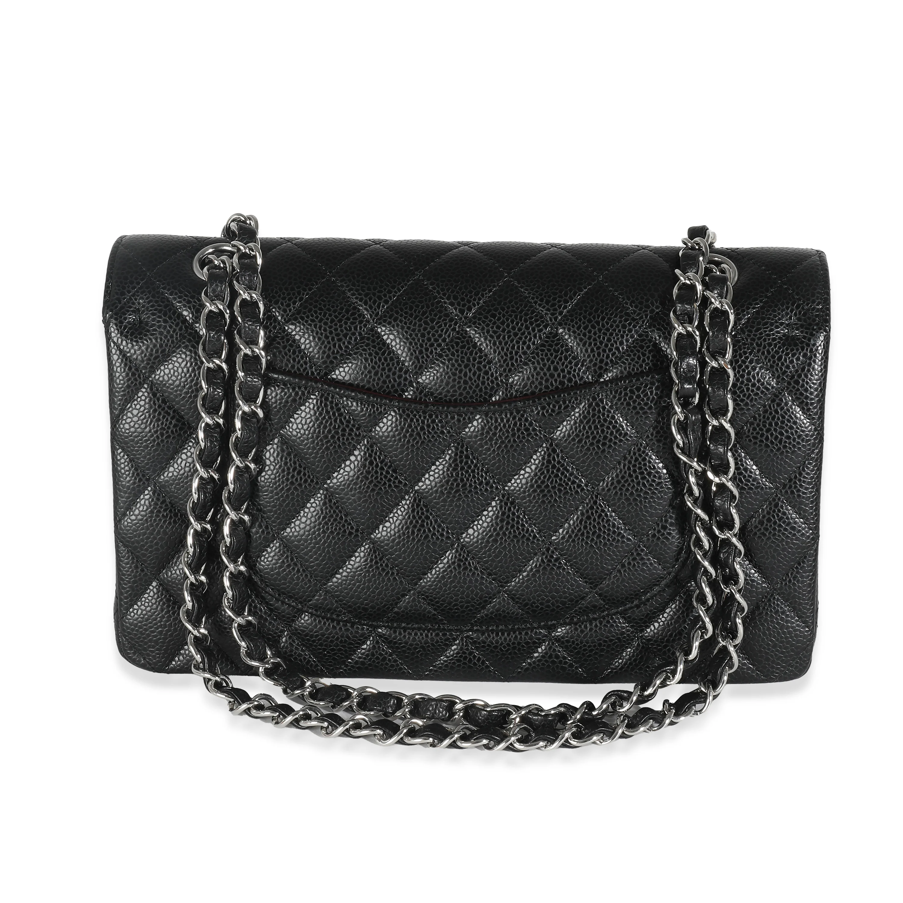 Black Quilted Caviar Medium Classic Double Flap Handbag - Image 4