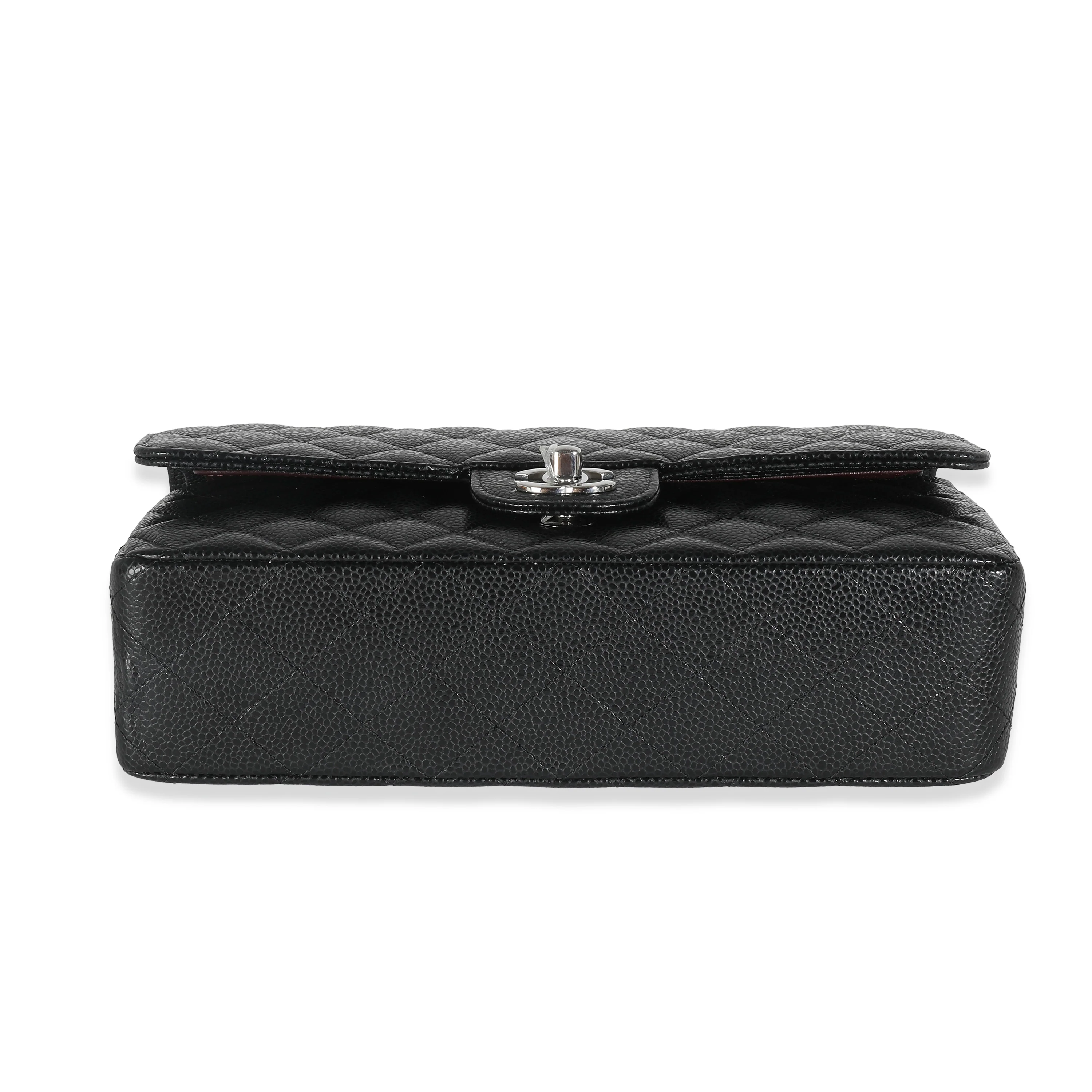 Black Quilted Caviar Medium Classic Double Flap Handbag - Image 5