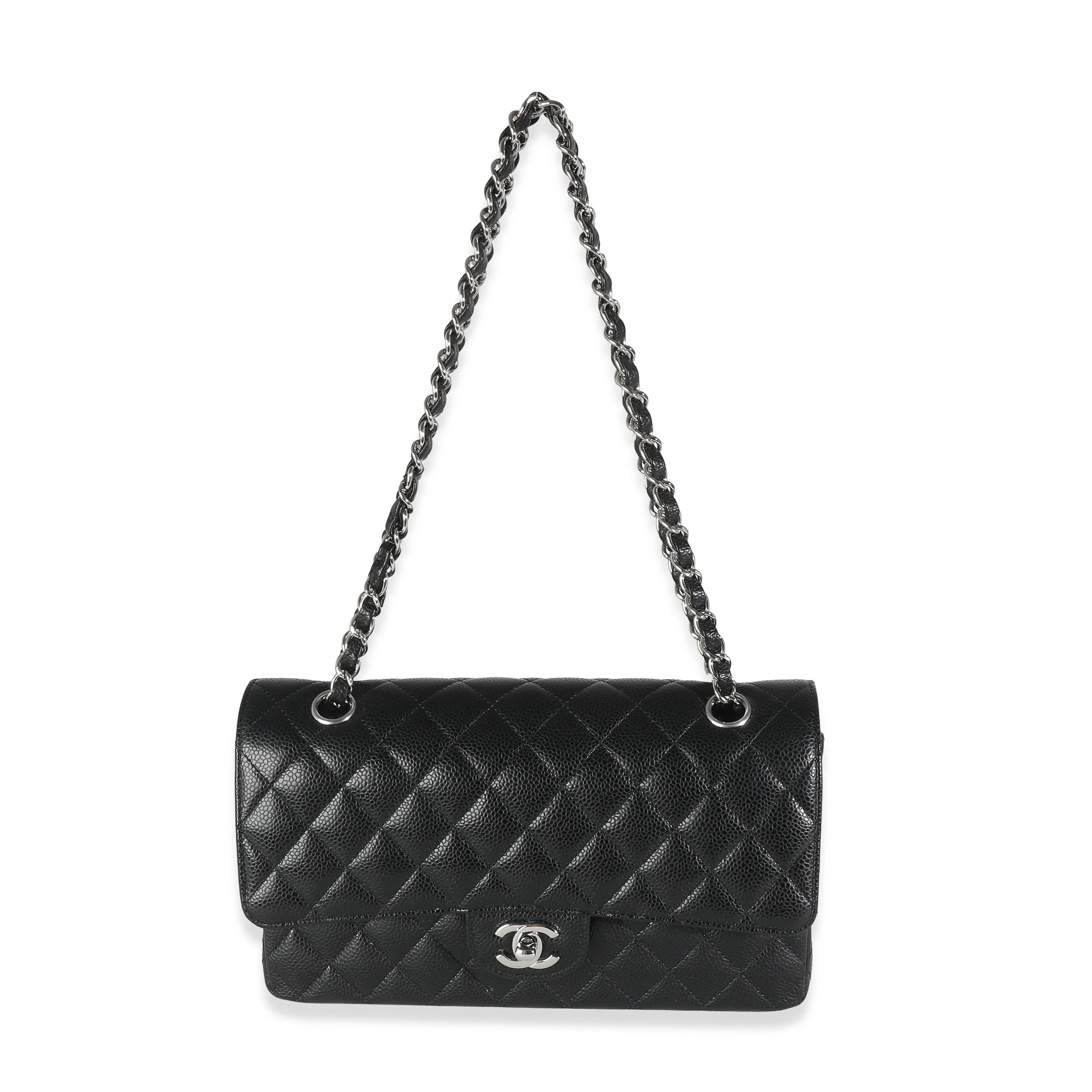 Black Quilted Caviar Medium Classic Double Flap Handbag - Image 8