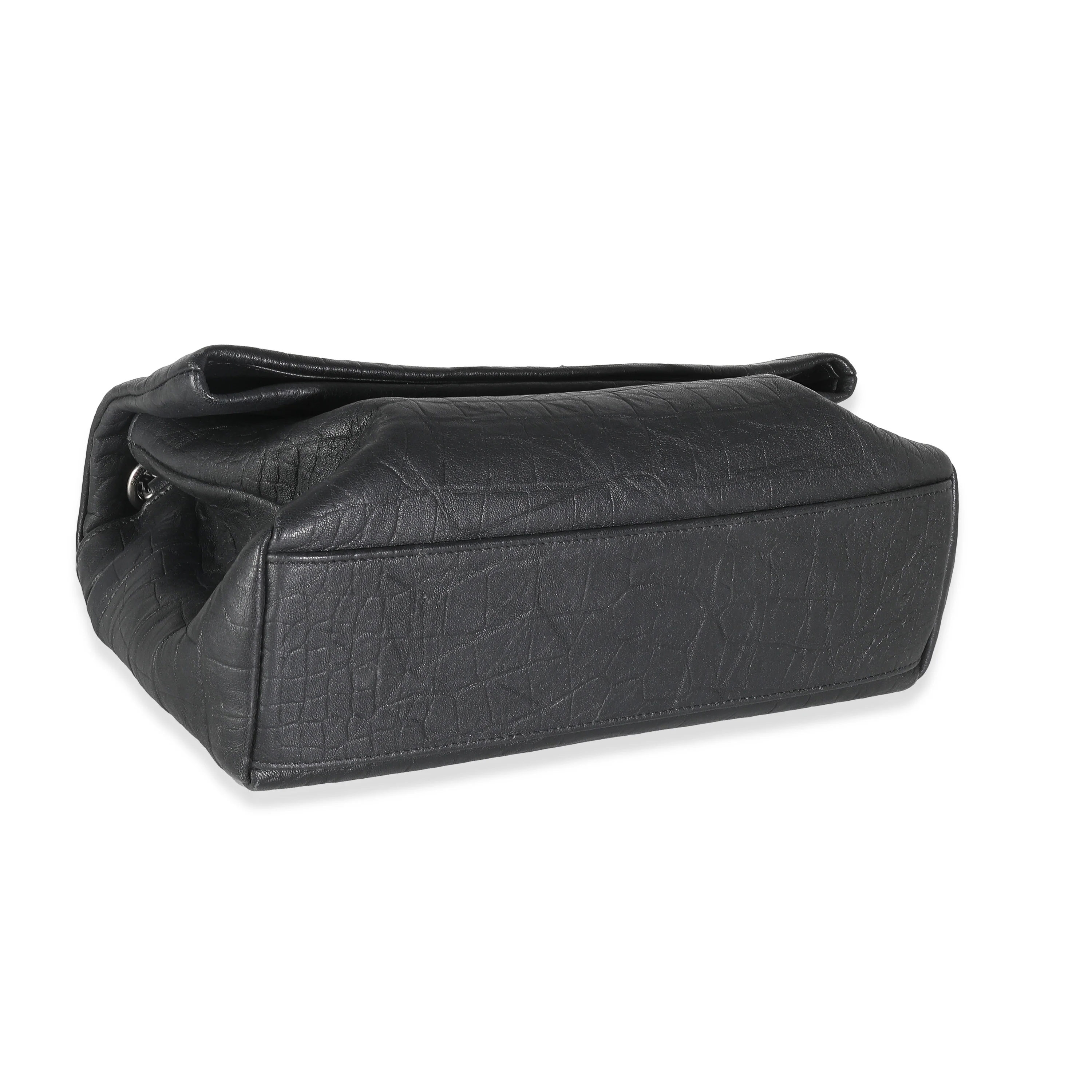 Black Calfskin Croc Embossed Medium West Hollywood Flap Bag - Image 6