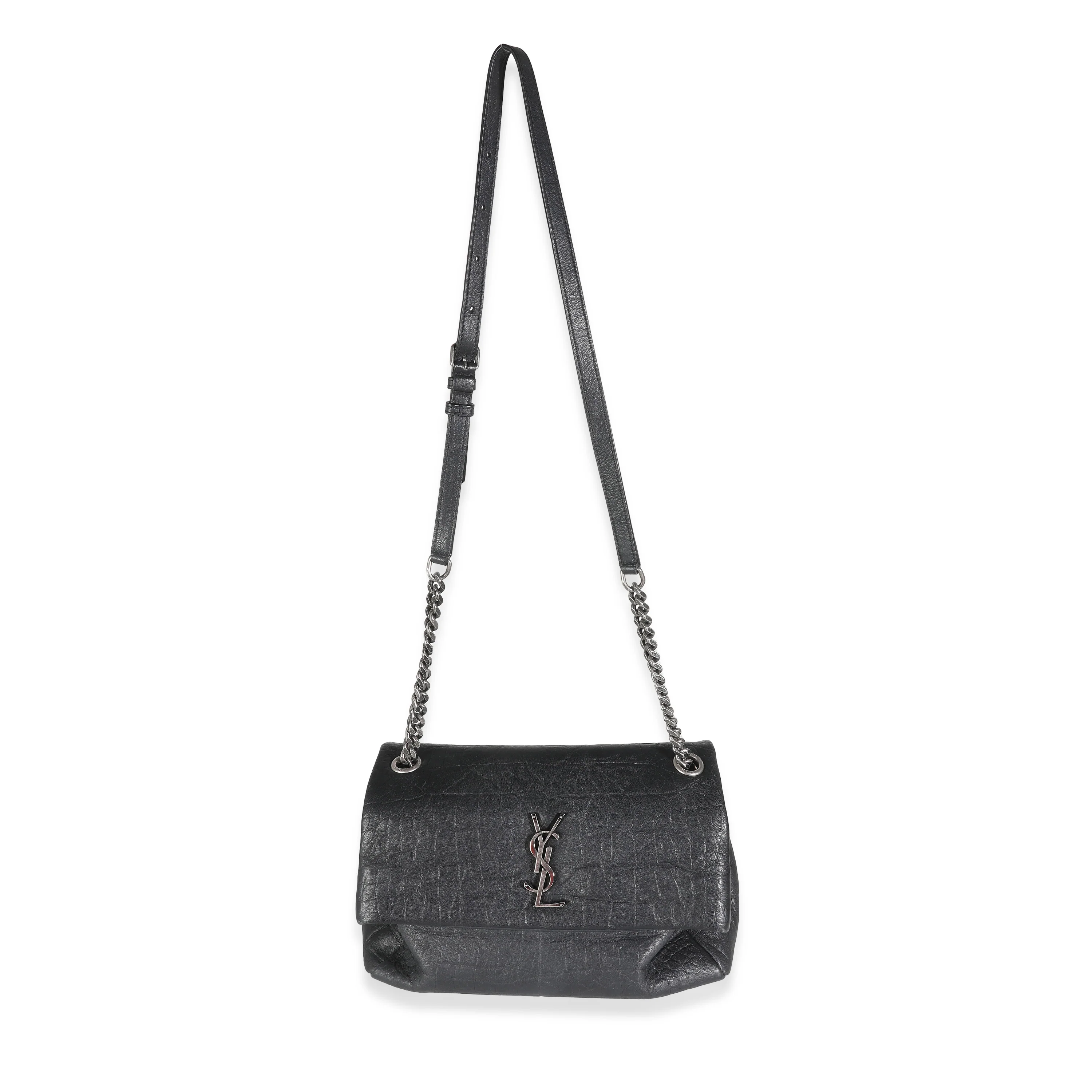 Black Calfskin Croc Embossed Medium West Hollywood Flap Bag - Image 8