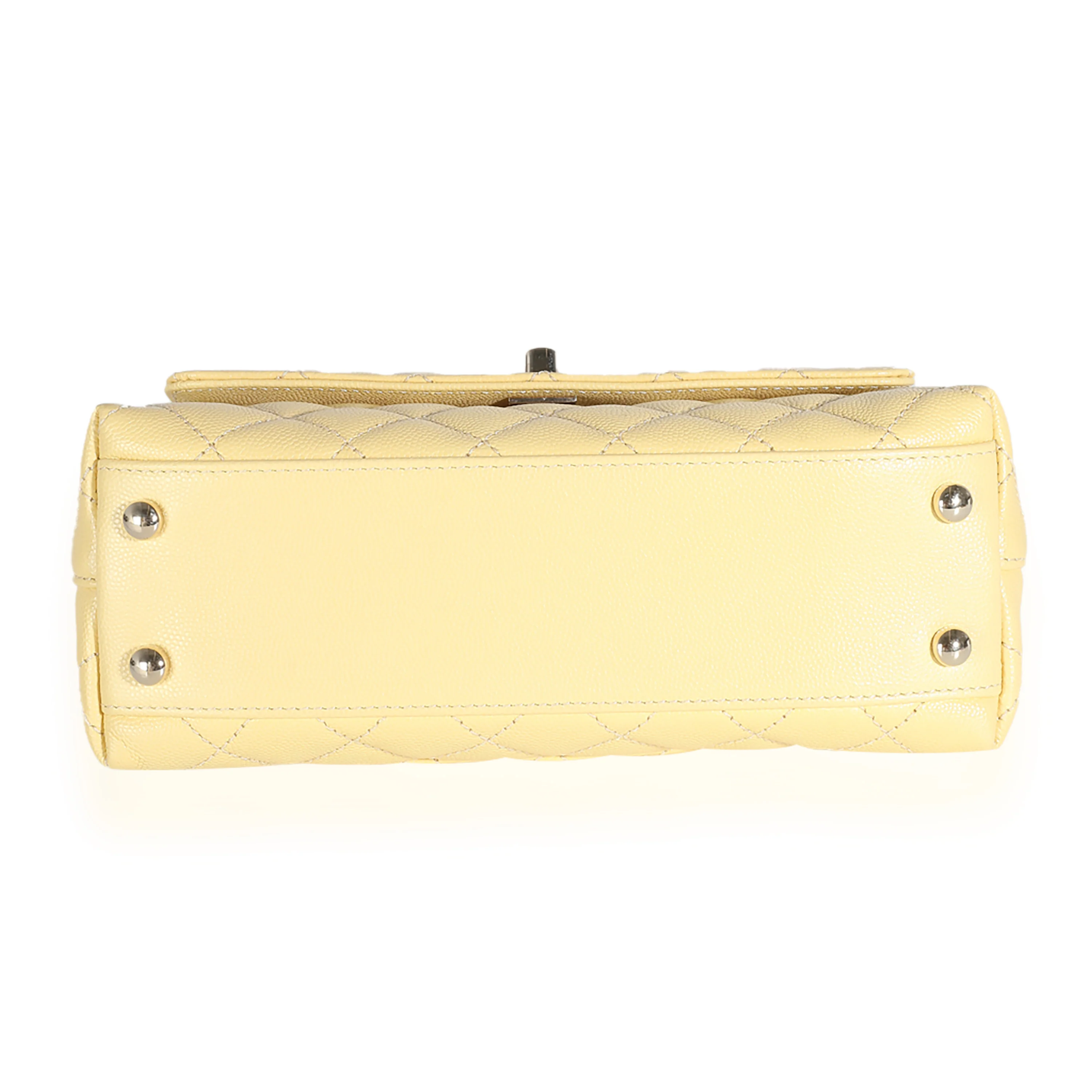 Yellow Quilted Caviar Small Coco Top Handle Bag - Image 5