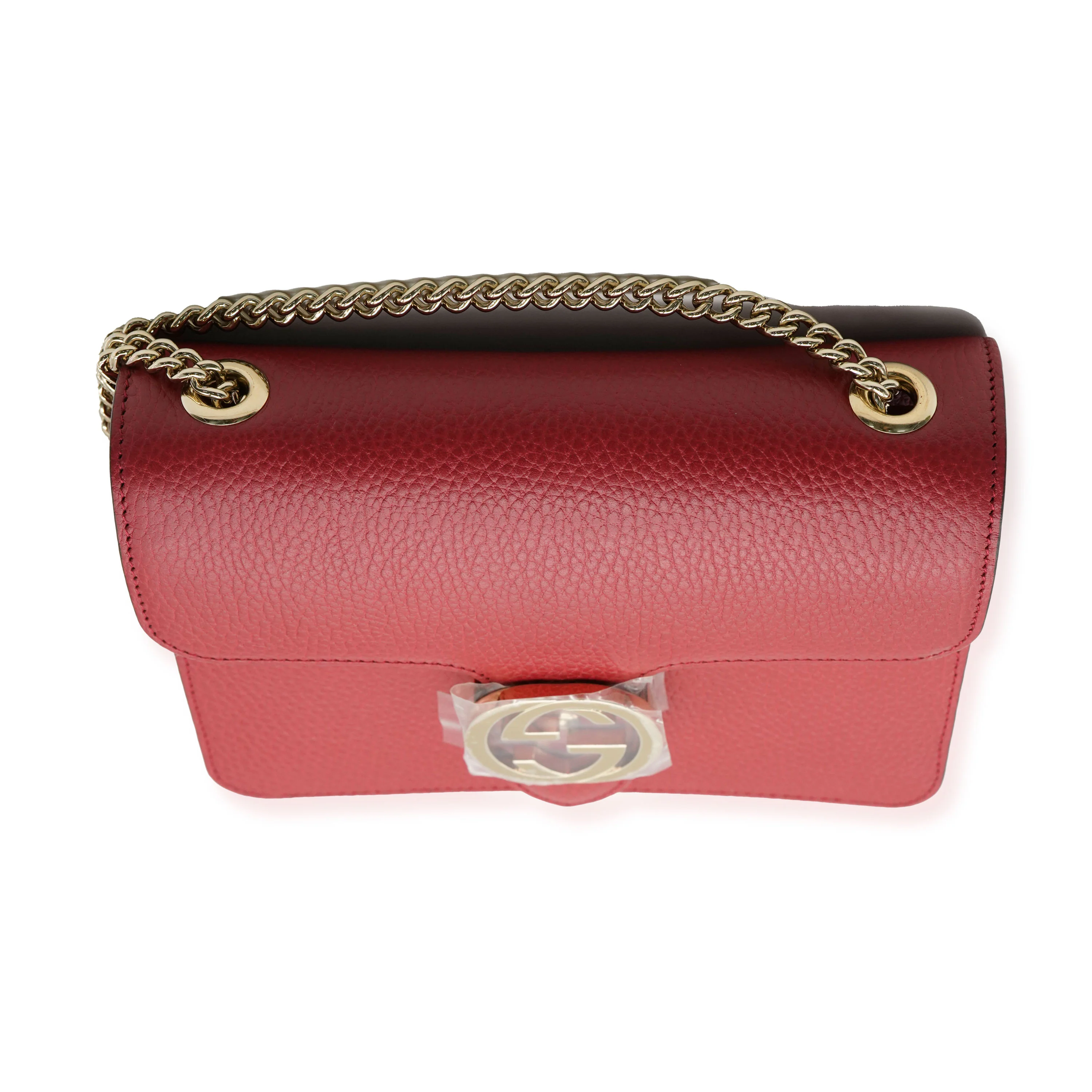 Red Pebbled Calfskin Small Interlocking G Chain Bag - Image 2