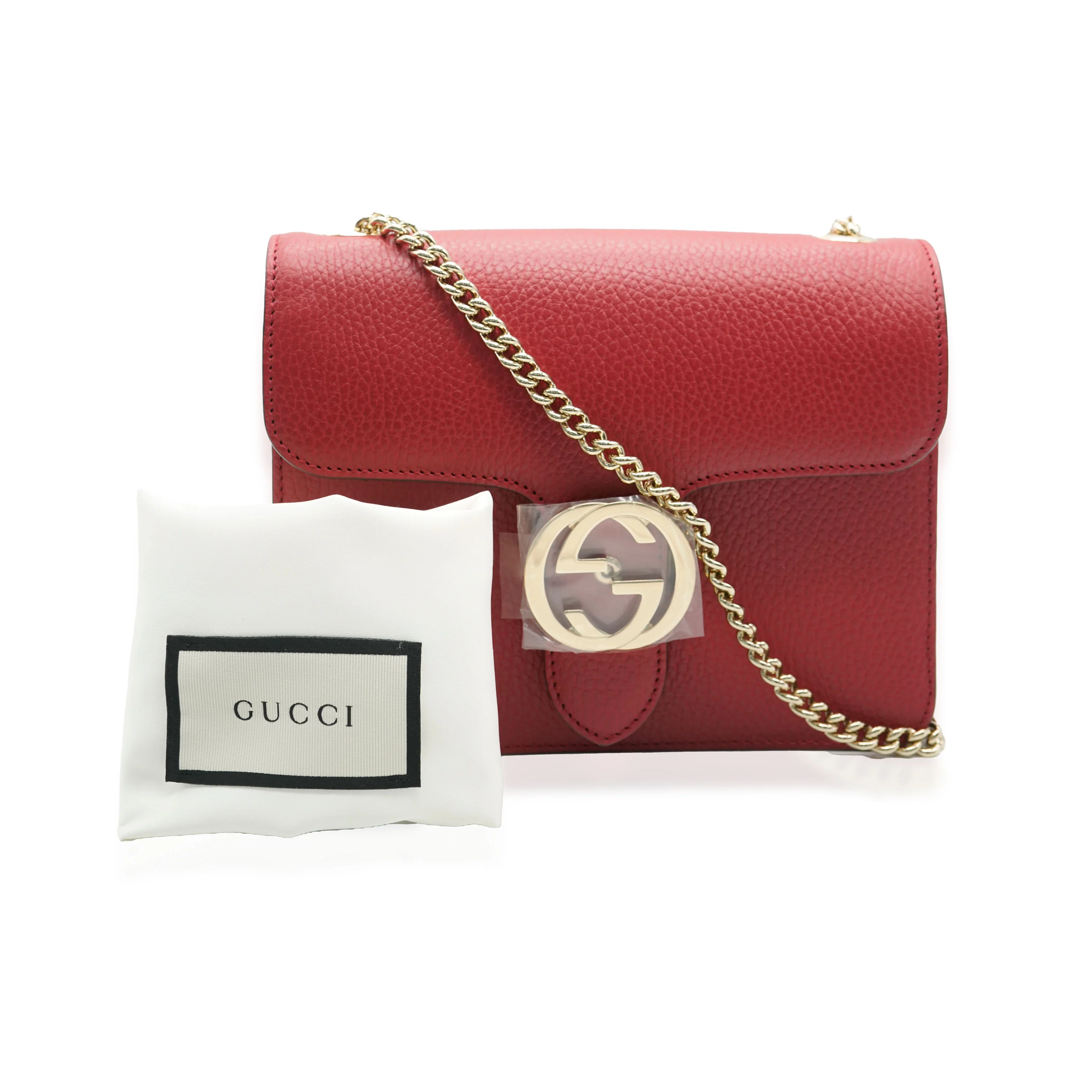 Red Pebbled Calfskin Small Interlocking G Chain Bag - Image 8