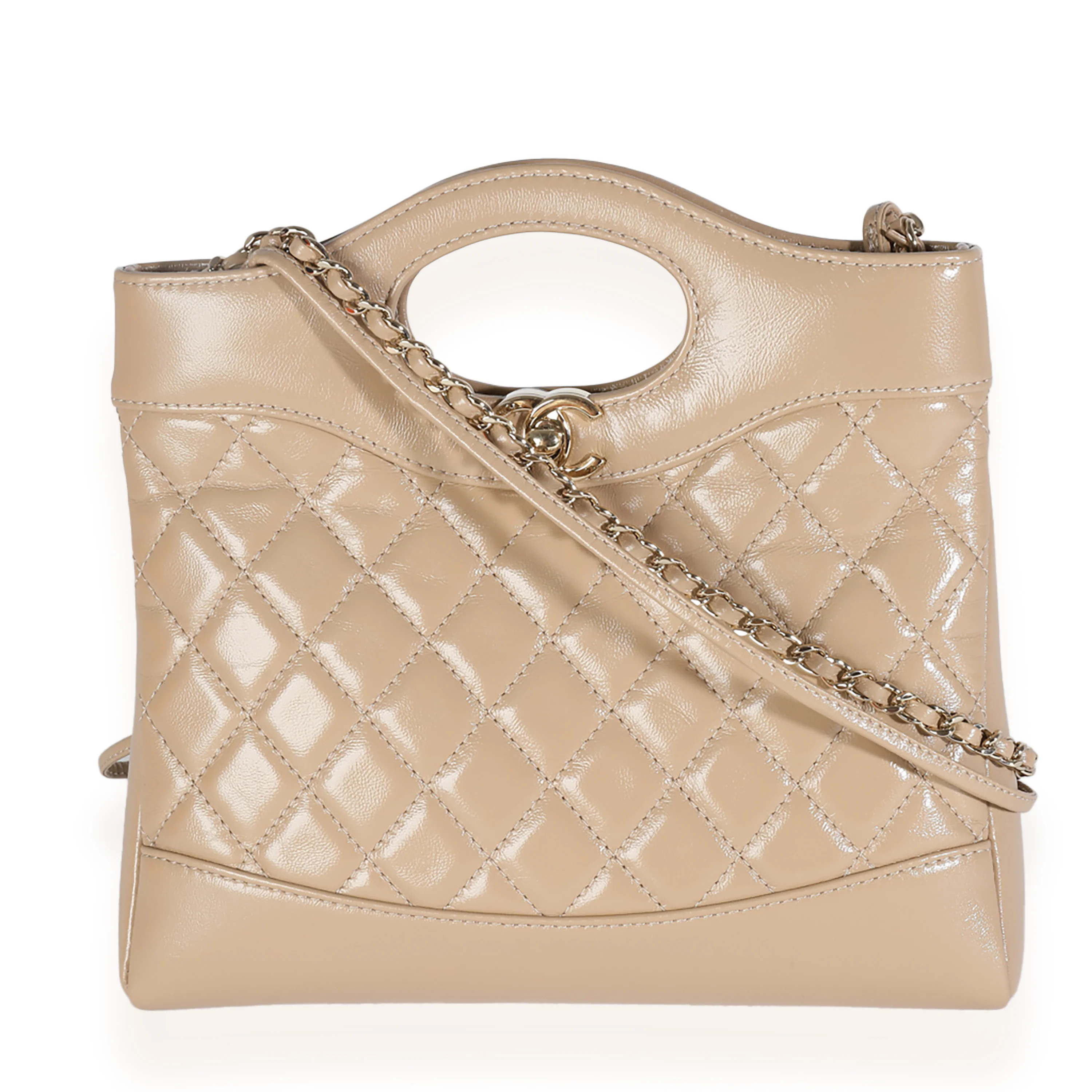 24S Dark Beige Shiny Crumpled Calfskin Mini 31 Shopping Bag - Image 3
