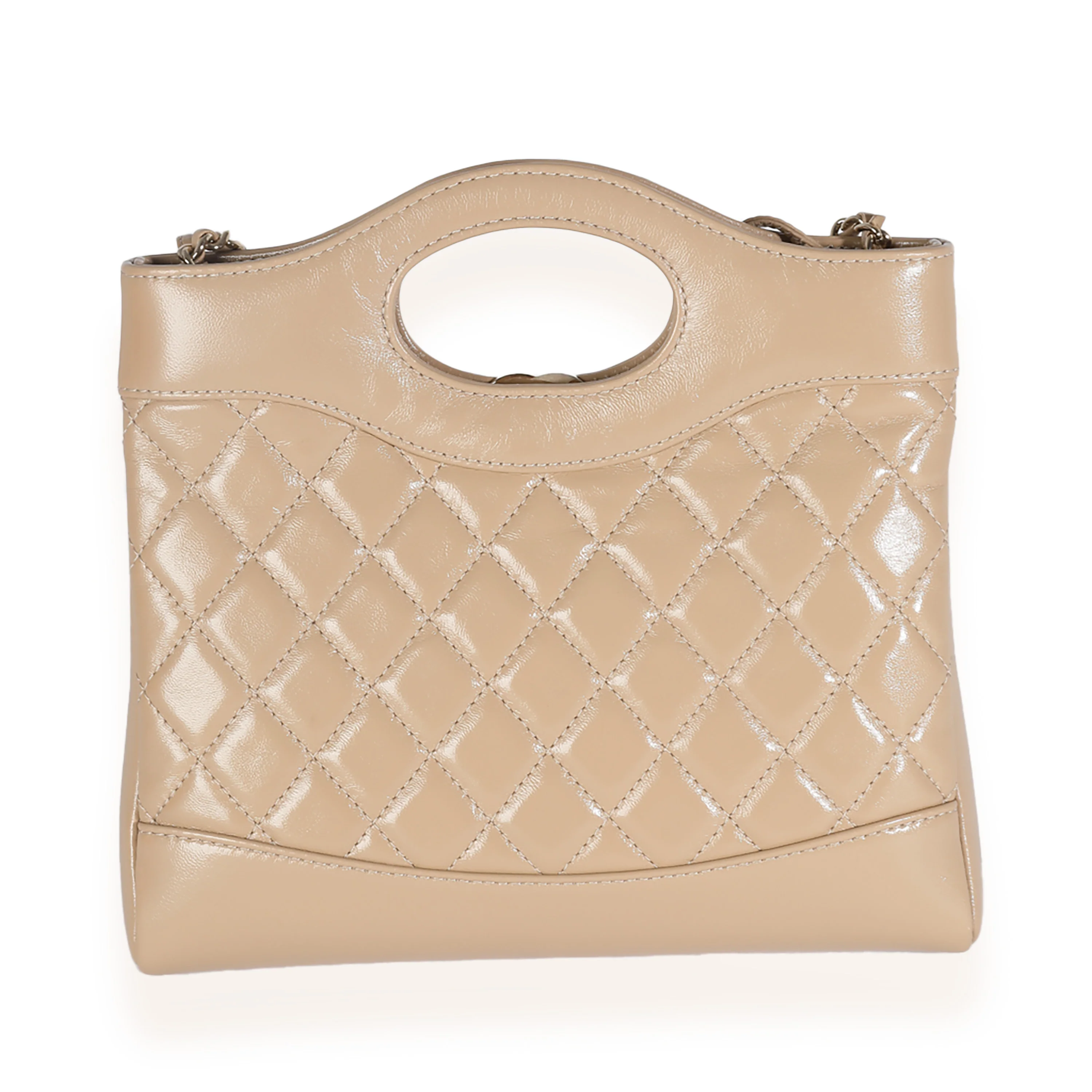 24S Dark Beige Shiny Crumpled Calfskin Mini 31 Shopping Bag - Image 4