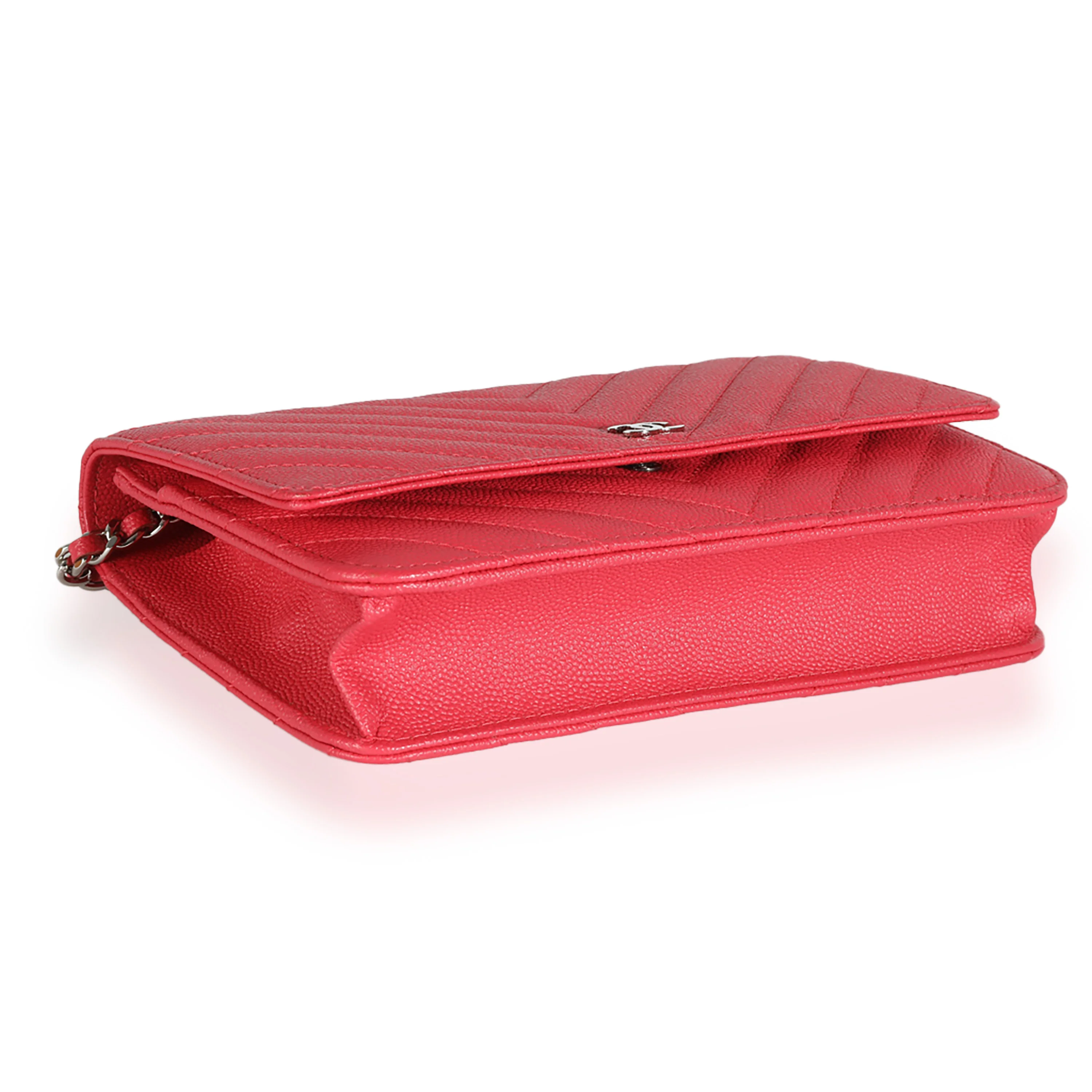 18C Red Chevron Caviar Wallet On Chain - Image 6