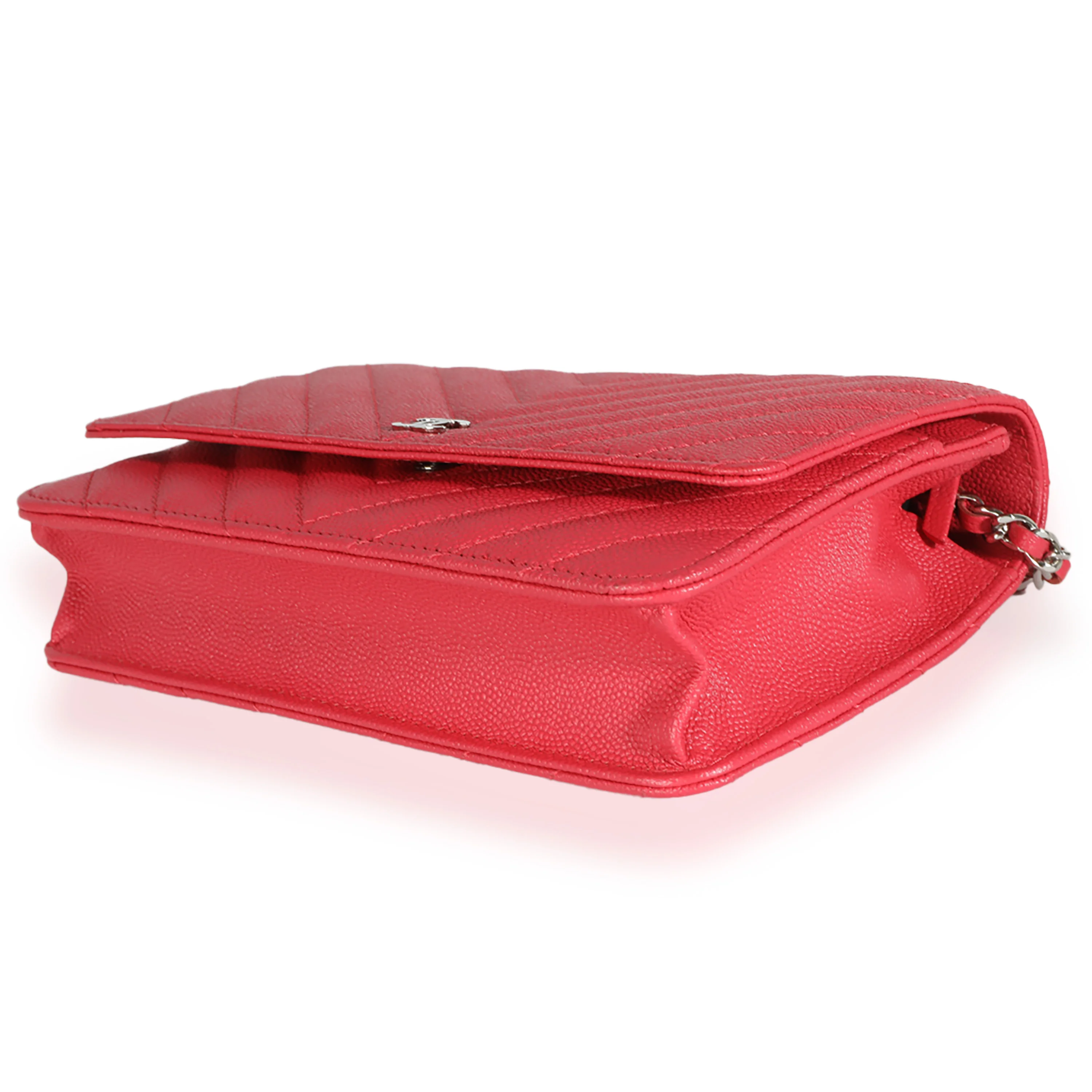 18C Red Chevron Caviar Wallet On Chain - Image 7