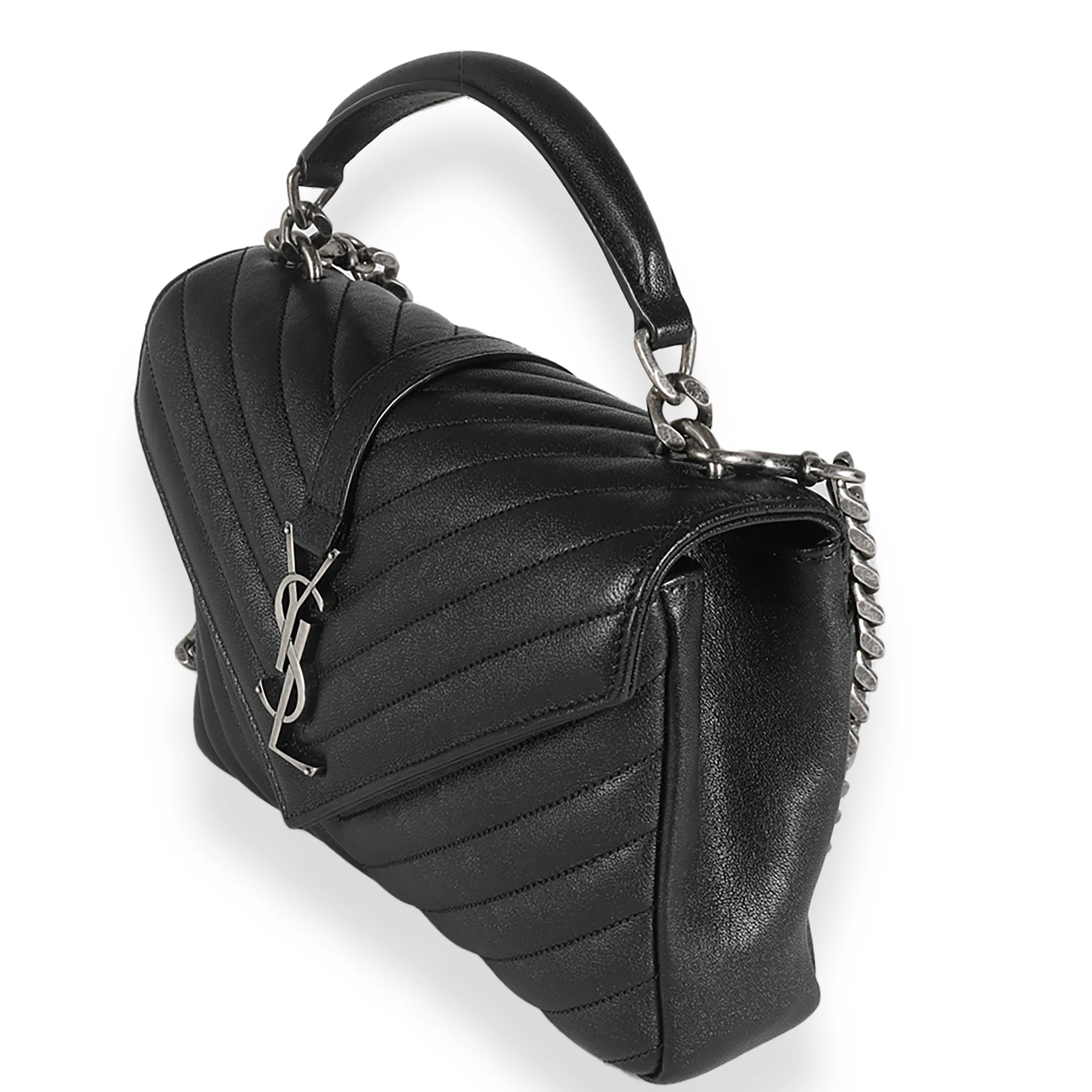 Black Sheepskin Matelasse Chevron Medium College Bag - Image 2