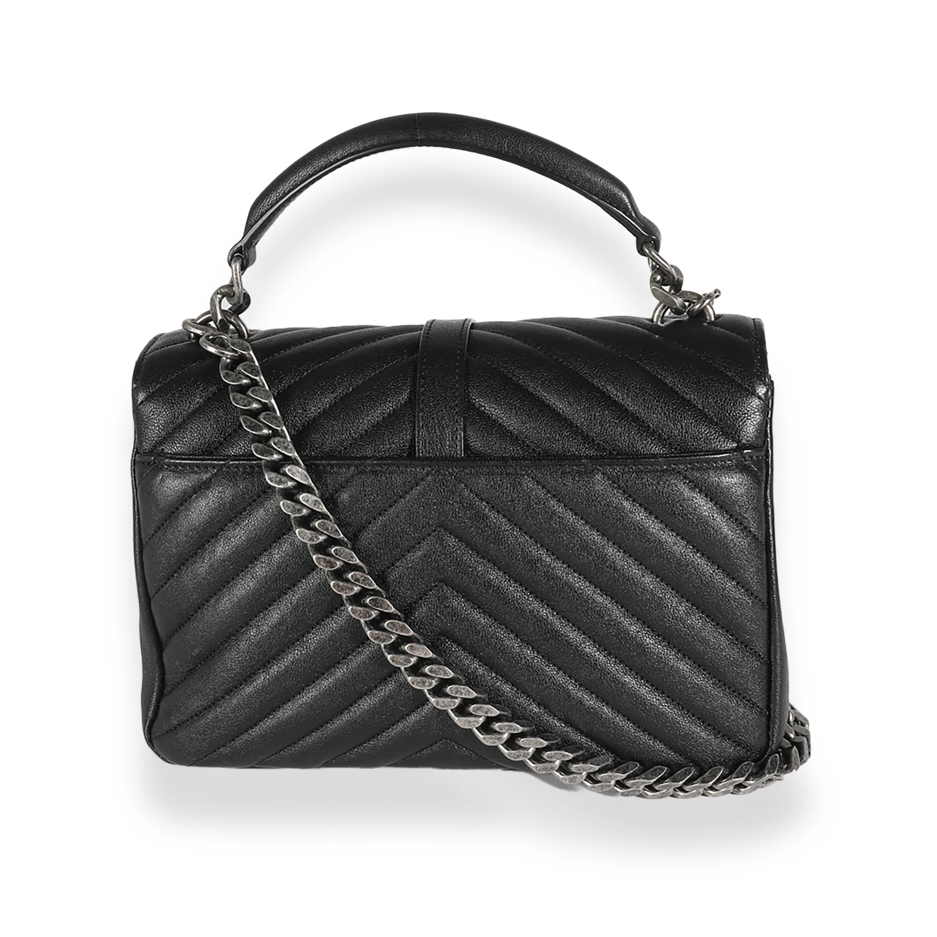 Black Sheepskin Matelasse Chevron Medium College Bag - Image 4