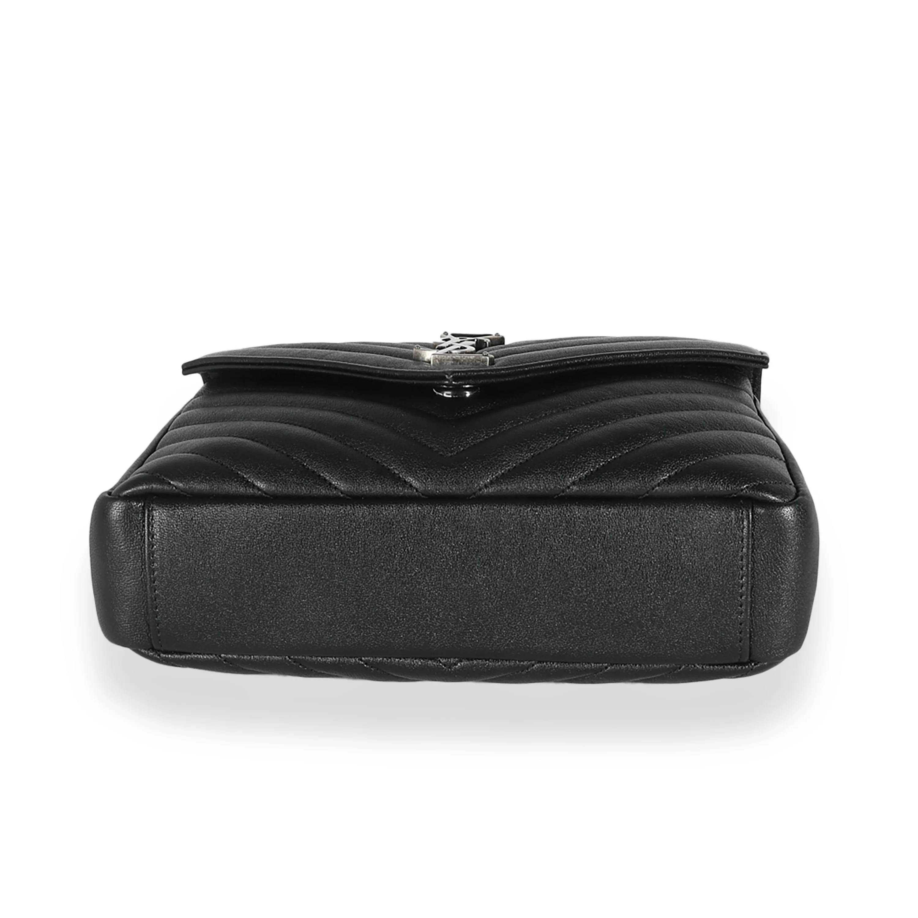 Black Sheepskin Matelasse Chevron Medium College Bag - Image 5