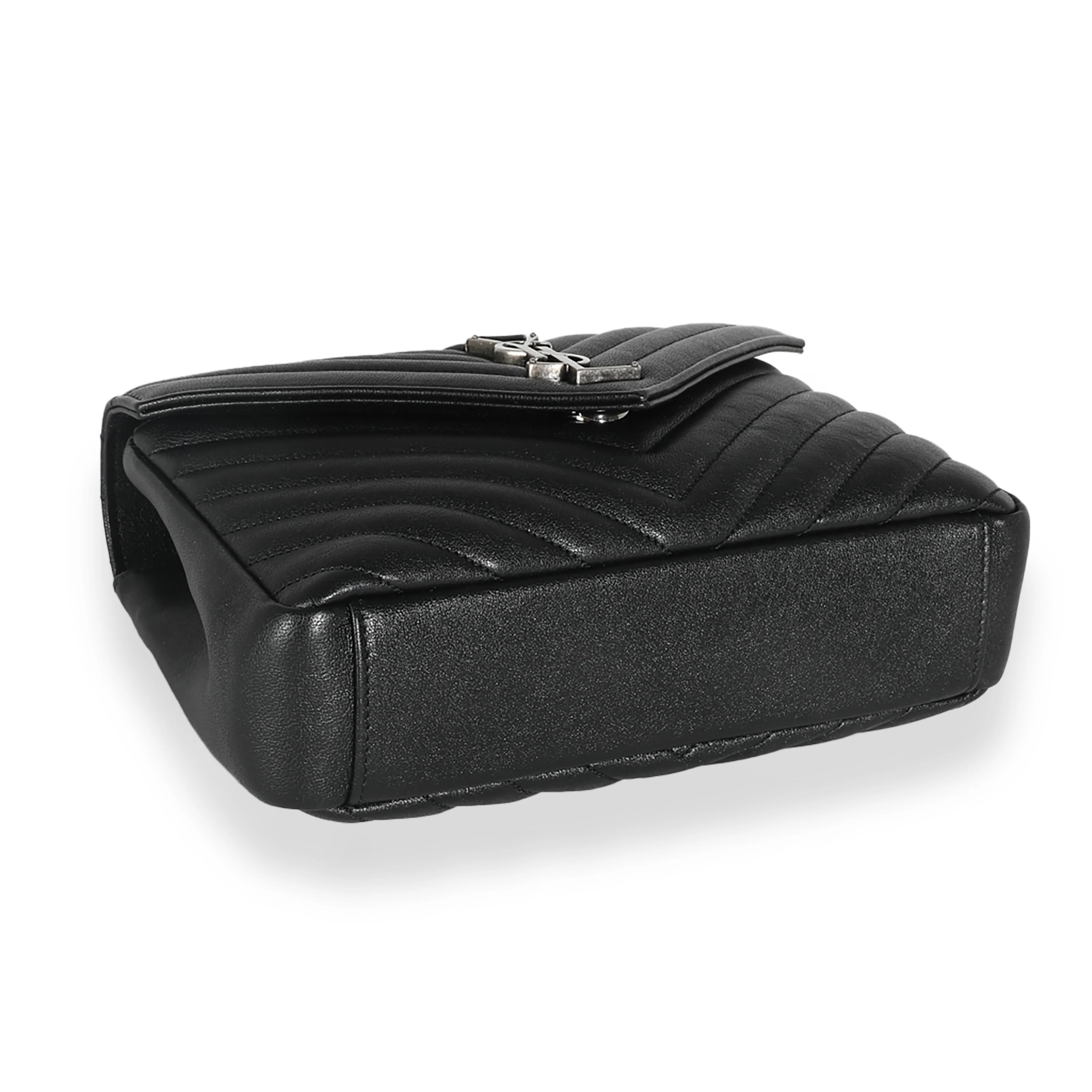 Black Sheepskin Matelasse Chevron Medium College Bag - Image 6