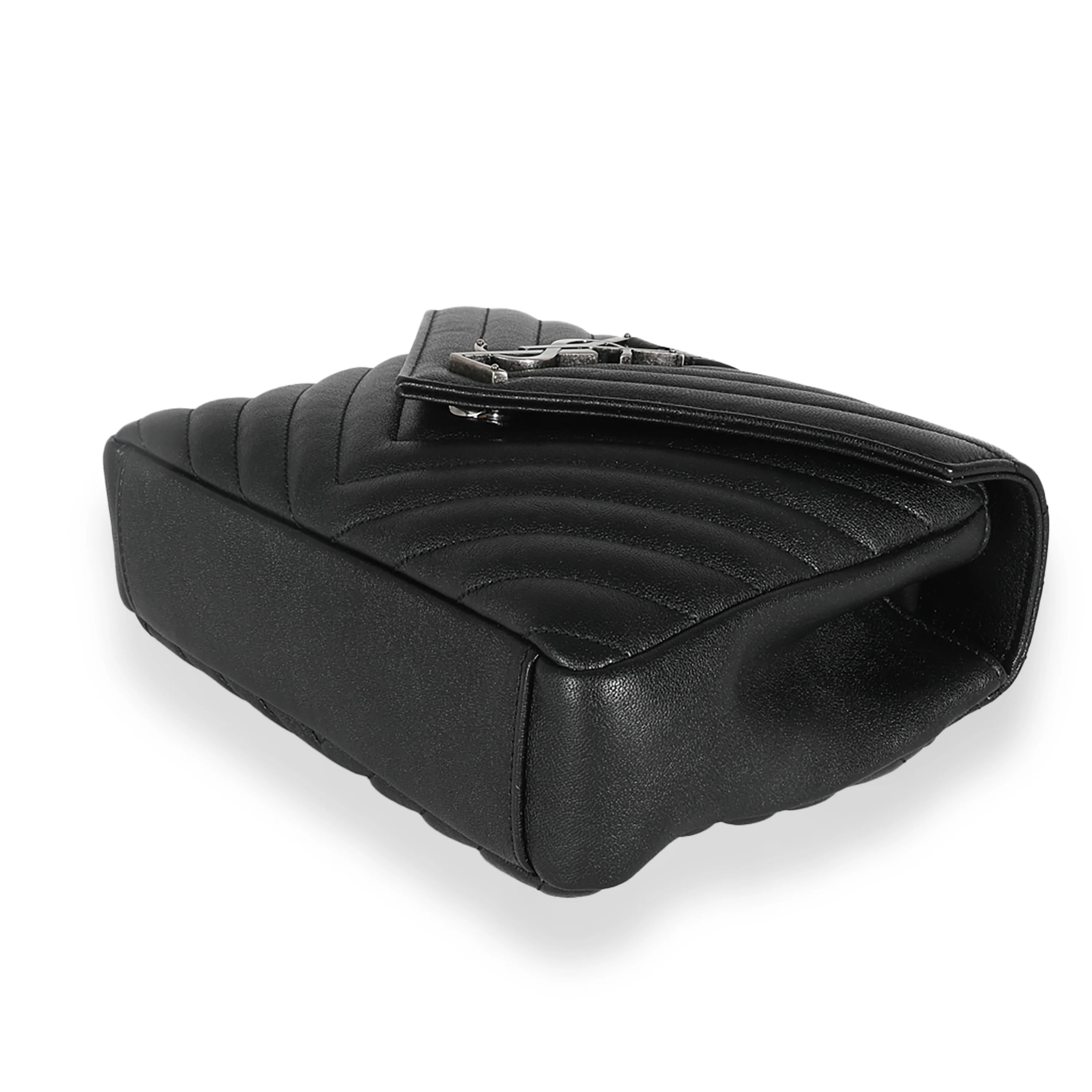 Black Sheepskin Matelasse Chevron Medium College Bag - Image 7