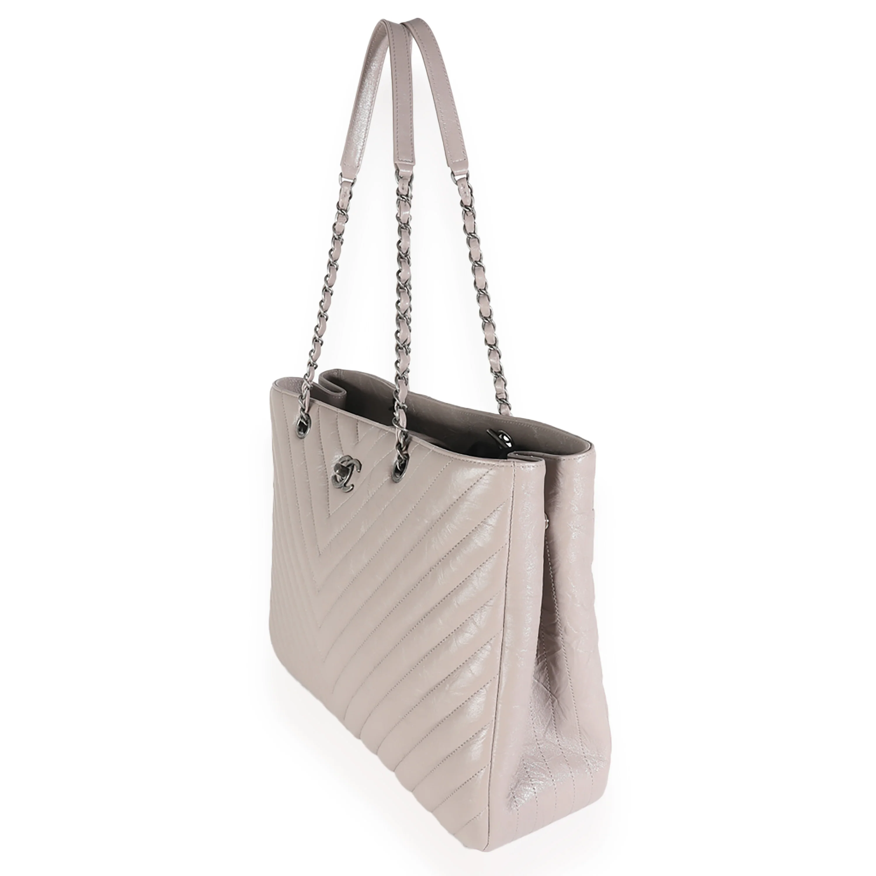 Grey Chevron Quilted Aged Calfskin Large Shopping Tote - Image 2