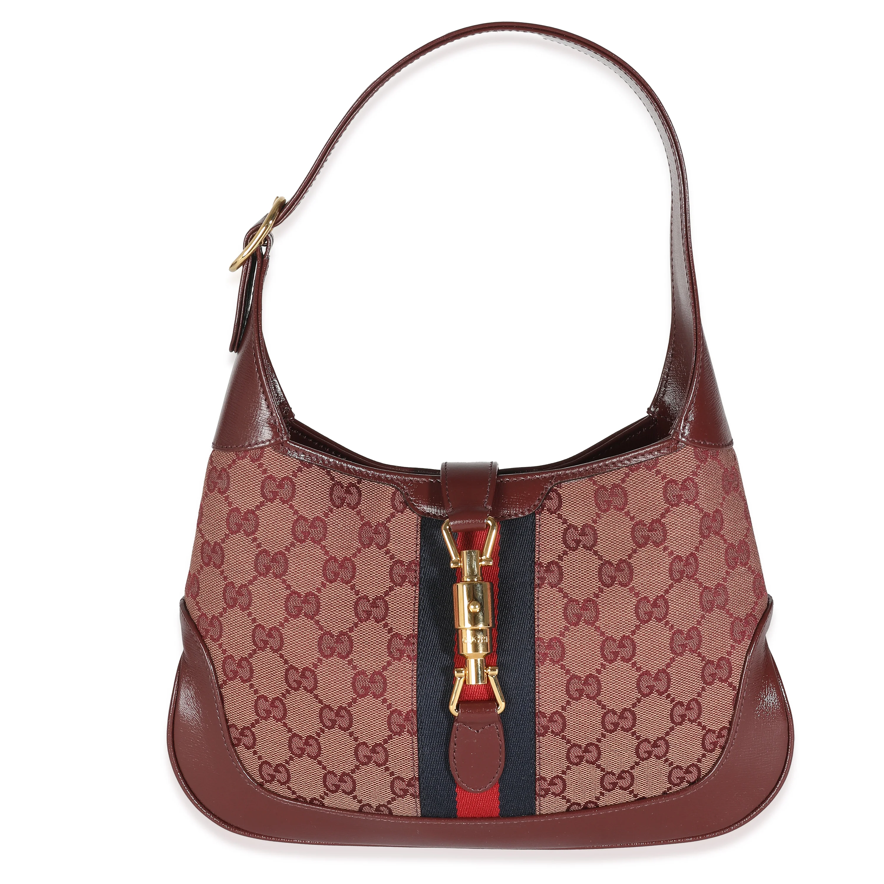 Burgundy GG Canvas Calfskin Web Small Jackie 1961 Hobo