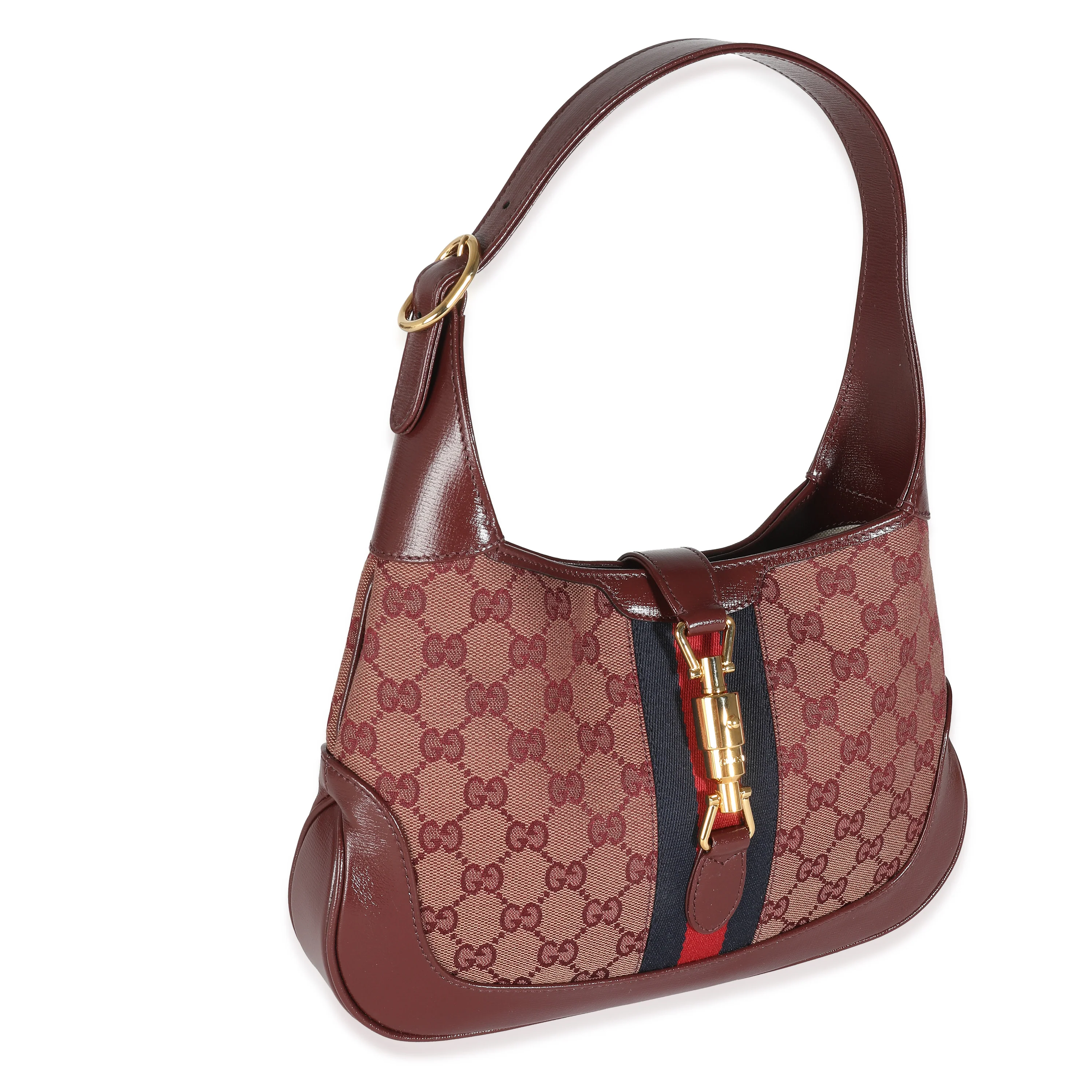 Burgundy GG Canvas Calfskin Web Small Jackie 1961 Hobo - Image 4