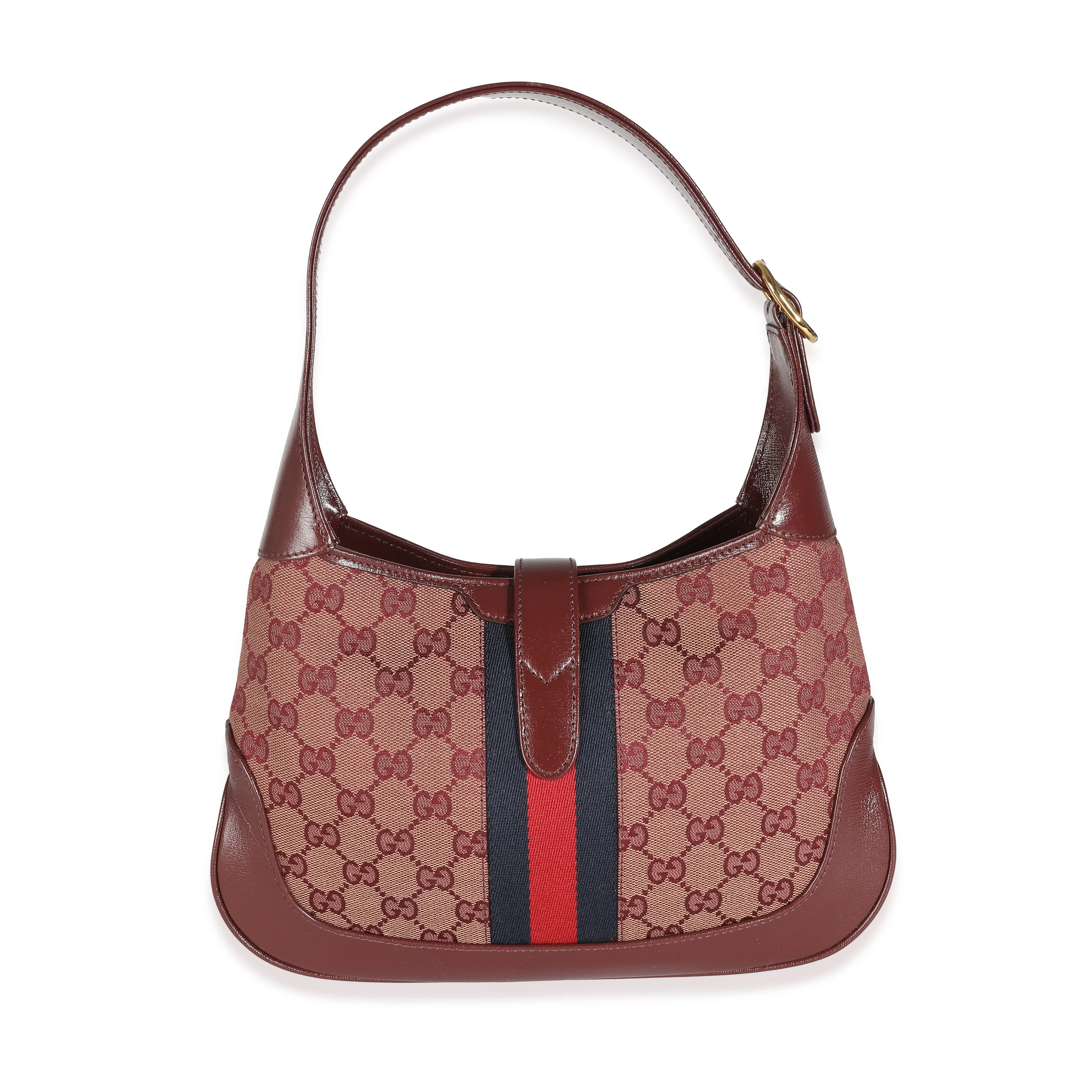 Burgundy GG Canvas Calfskin Web Small Jackie 1961 Hobo - Image 5