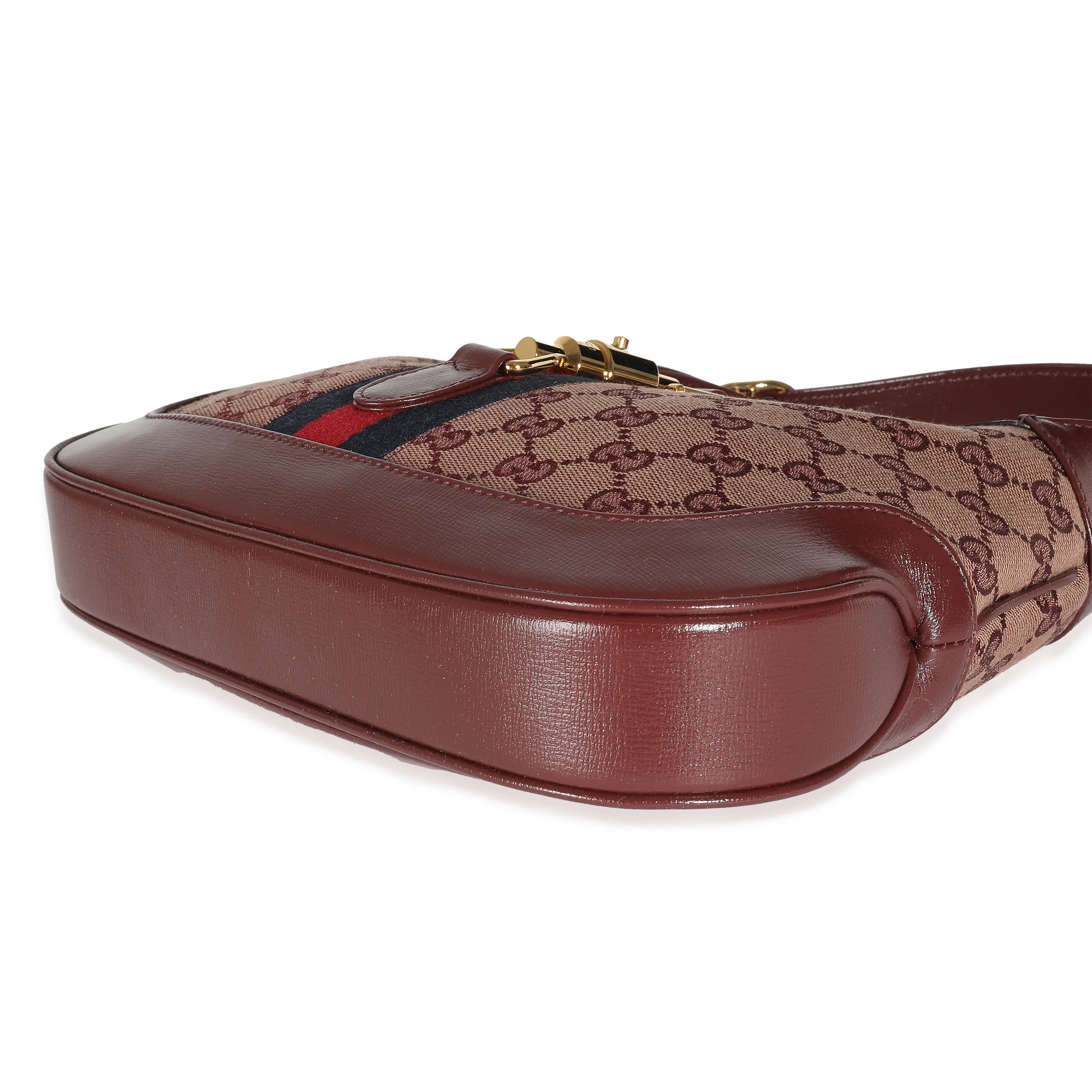 Burgundy GG Canvas Calfskin Web Small Jackie 1961 Hobo - Image 6