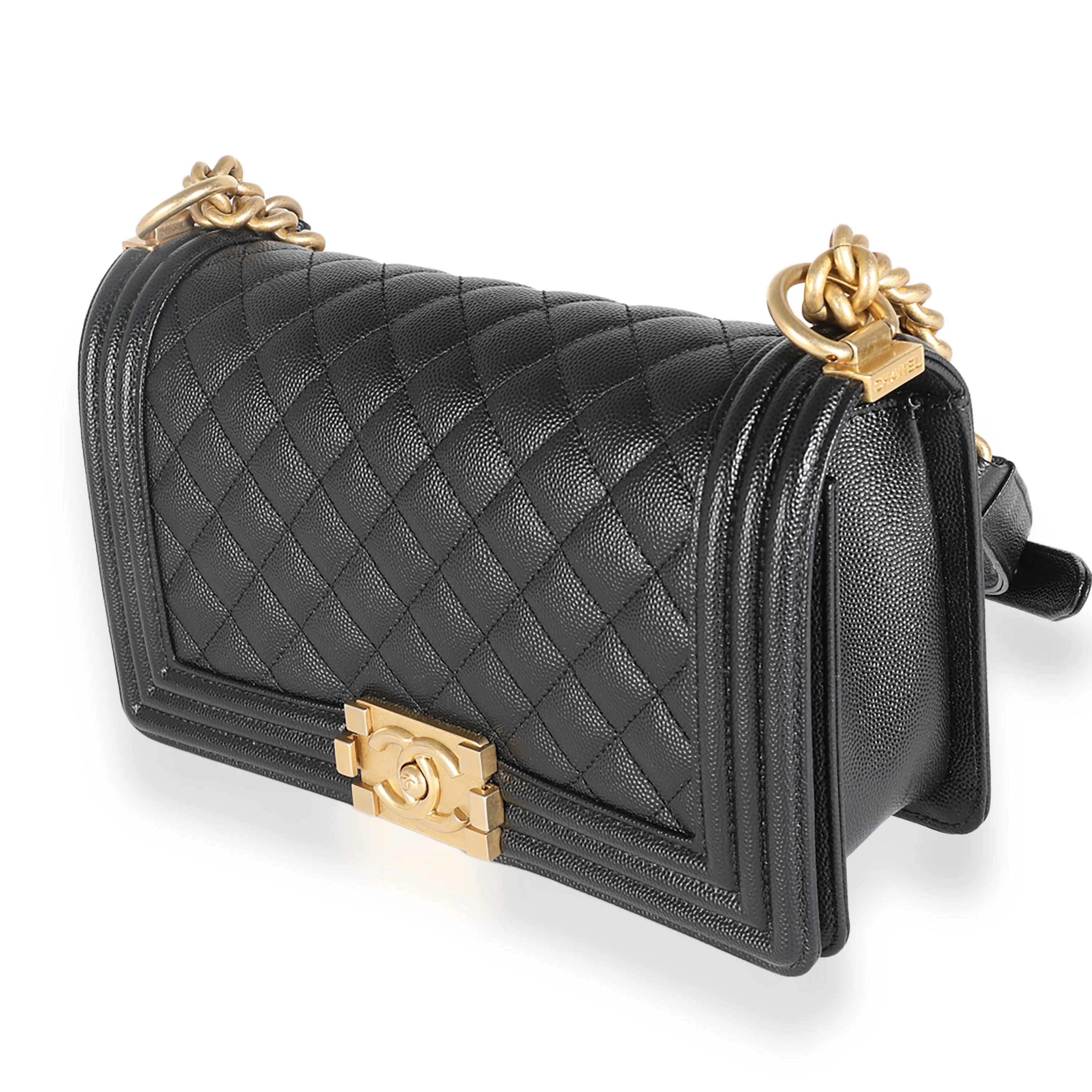 Black Quilted Caviar Medium Boy Handbag - Image 2