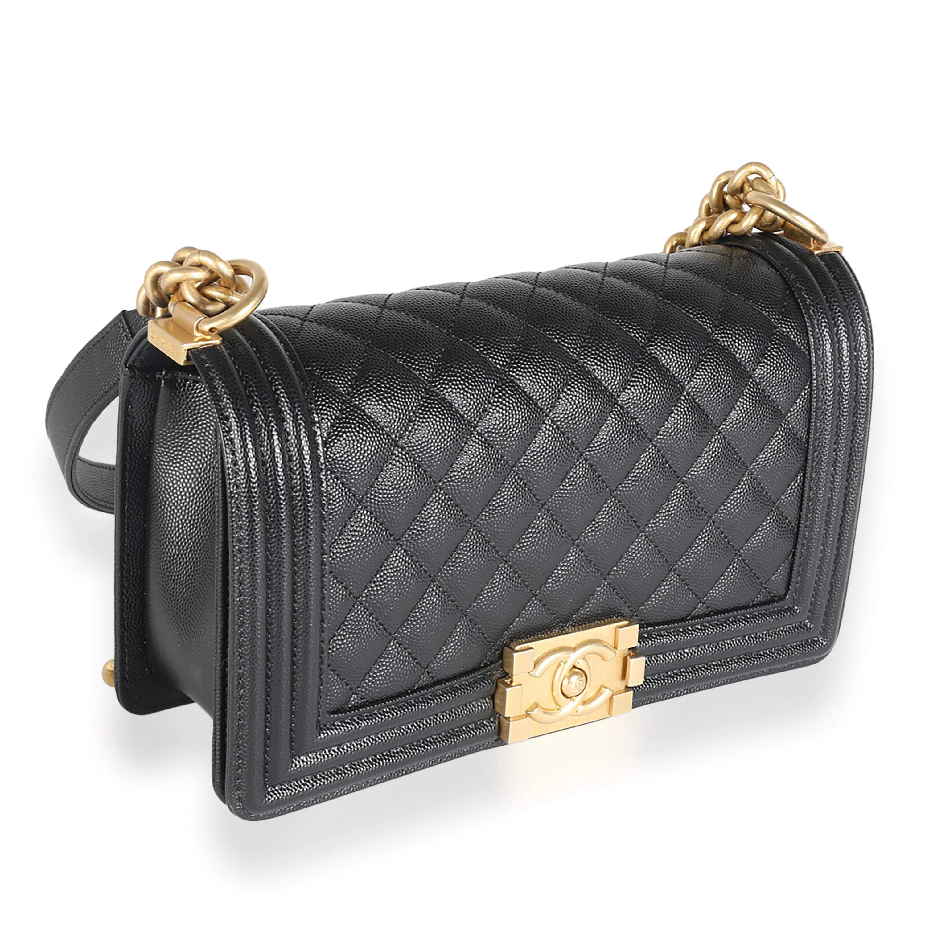 Black Quilted Caviar Medium Boy Handbag - Image 3