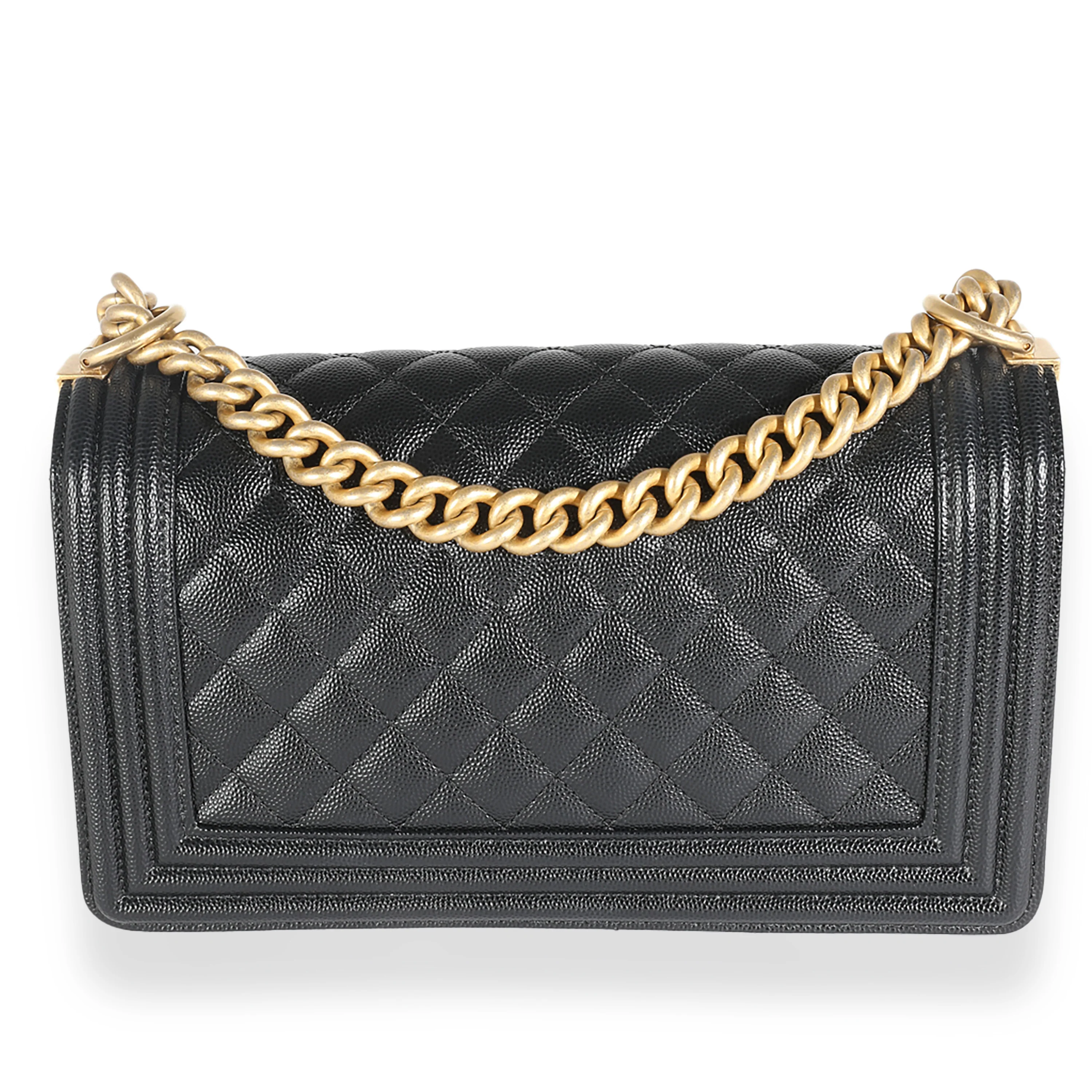 Black Quilted Caviar Medium Boy Handbag - Image 4