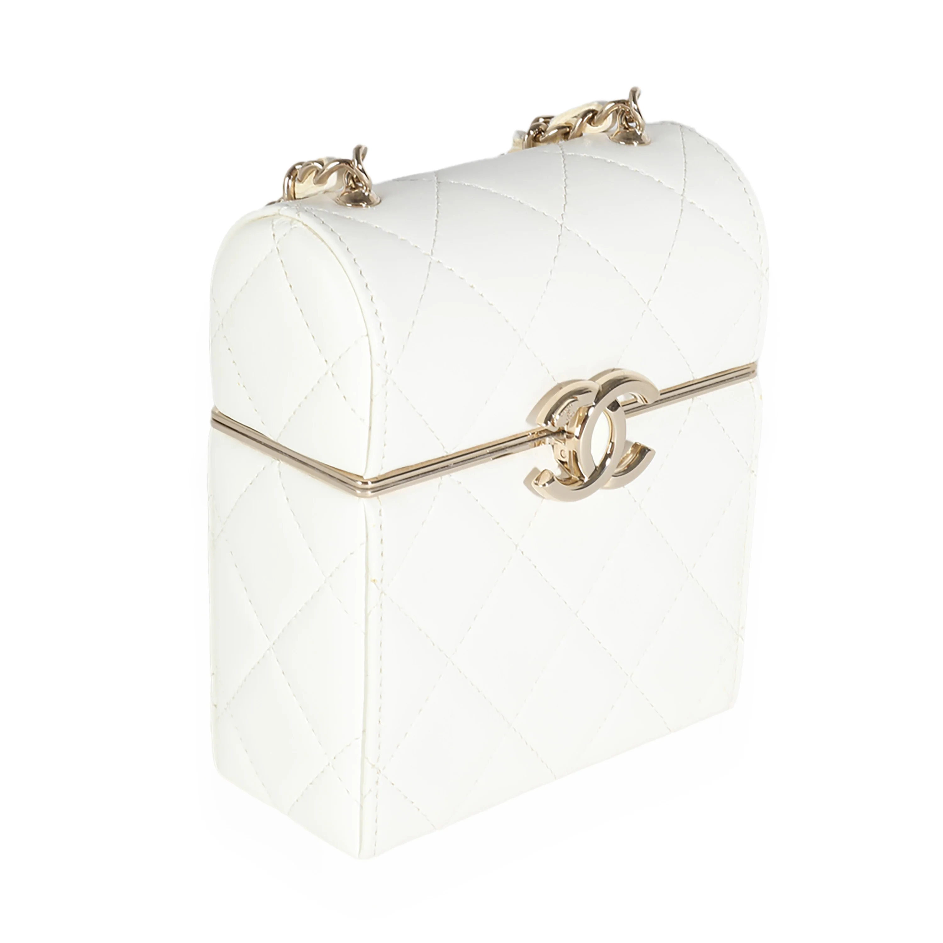 22P White Quilted Lambskin Mini Box Clutch - Image 3